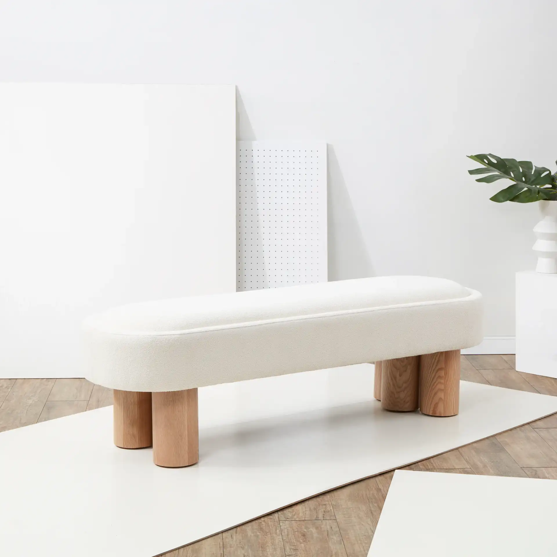 Katianna Boucle Bench in Ivory / Natural in a styled room