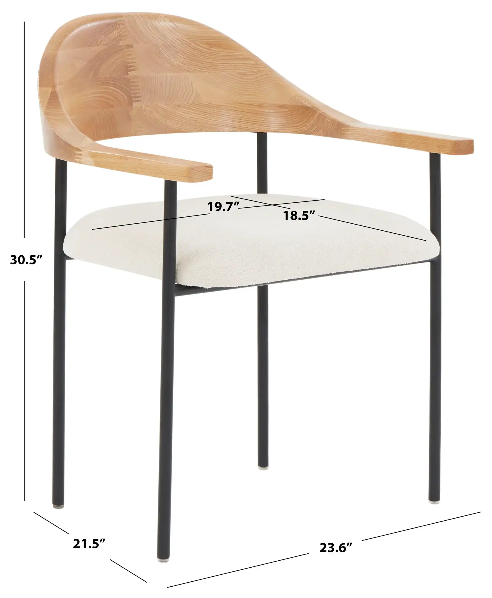 Denver Boucle Dining Chair in Ivory / Black, detail view
