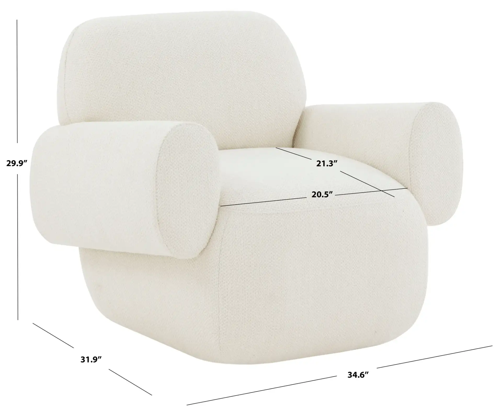 Pryce Upholstered Accent Chair in Ivory, detail view