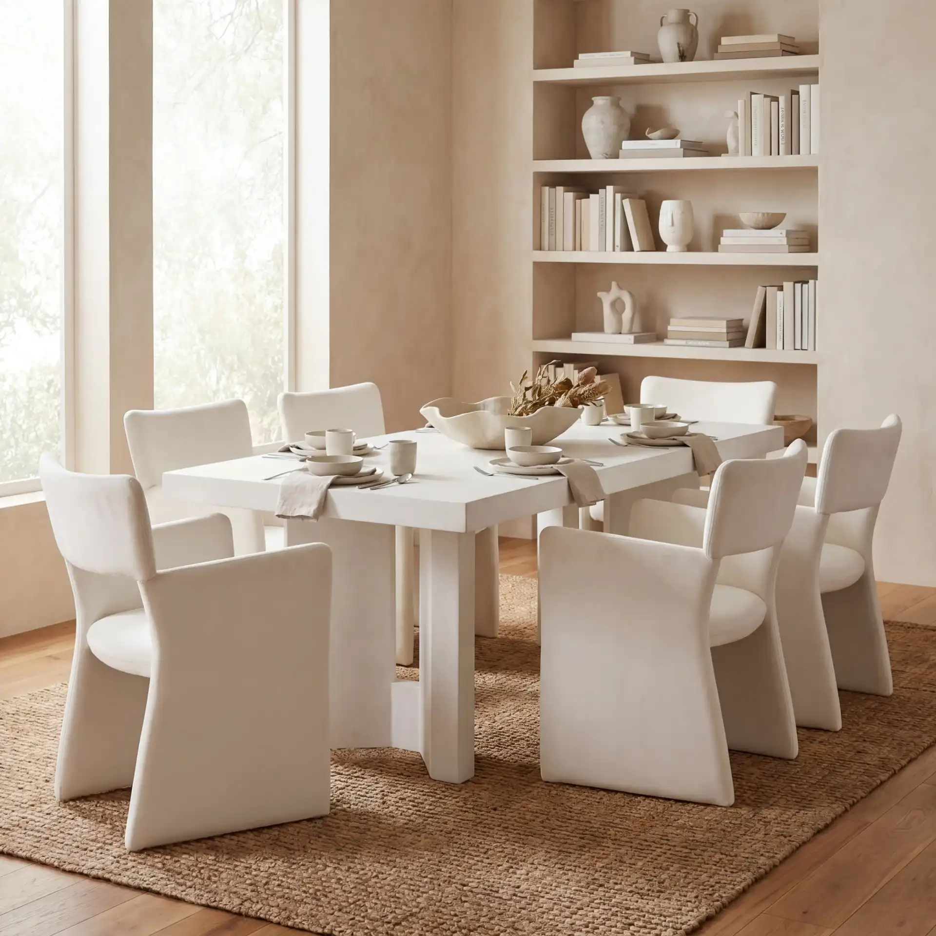 Jayke Velvet Dining Chair in Cream in a styled room