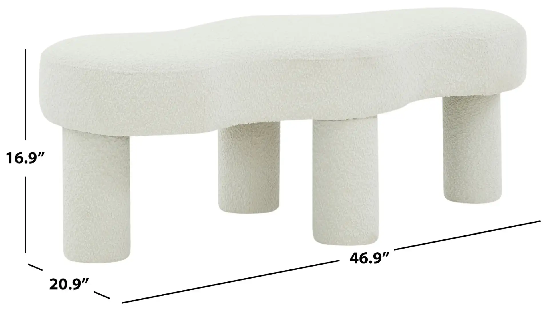 Tulsa Boucle Bench in Ivory, detail view