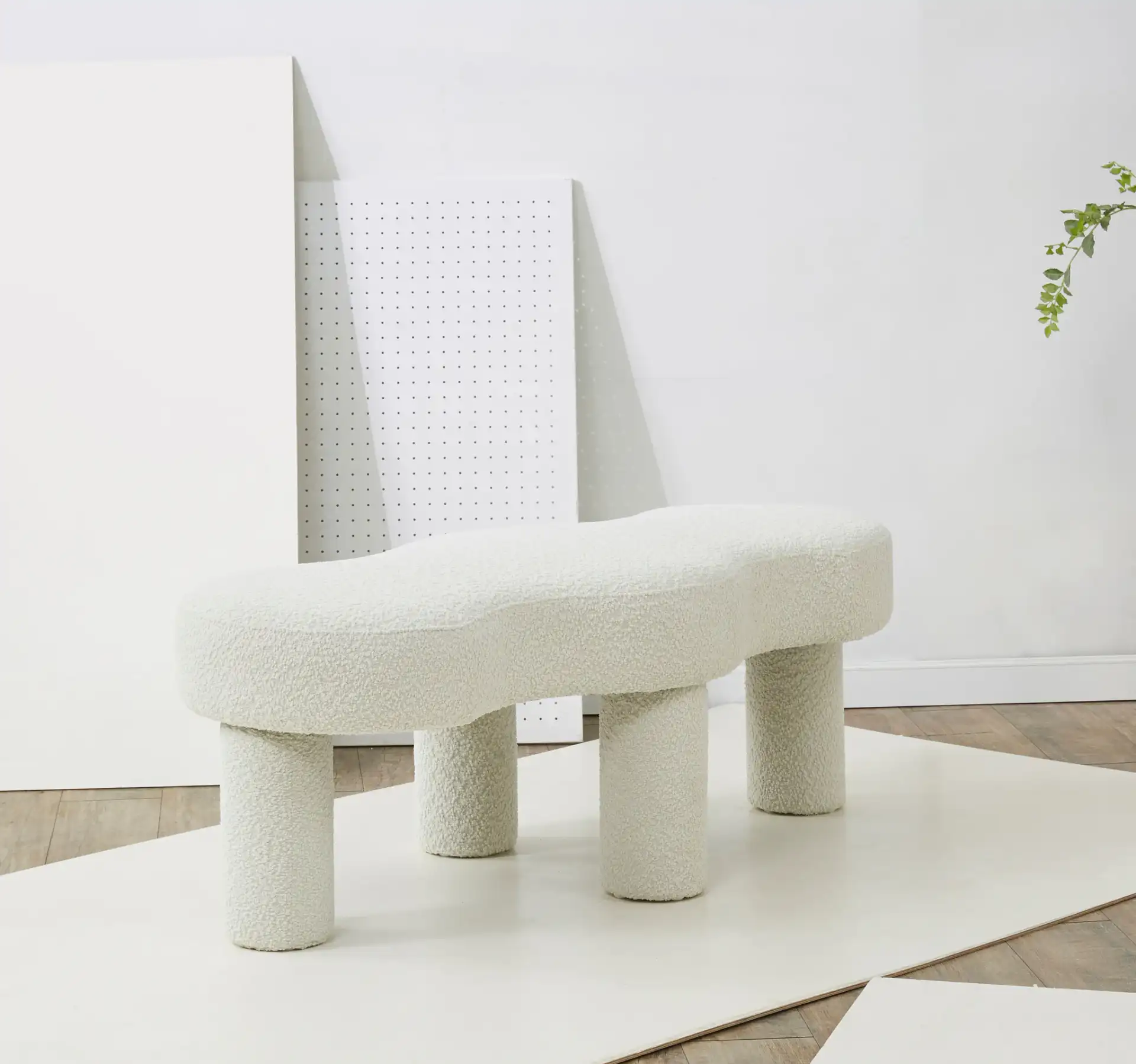 Tulsa Boucle Bench in Ivory in a styled room
