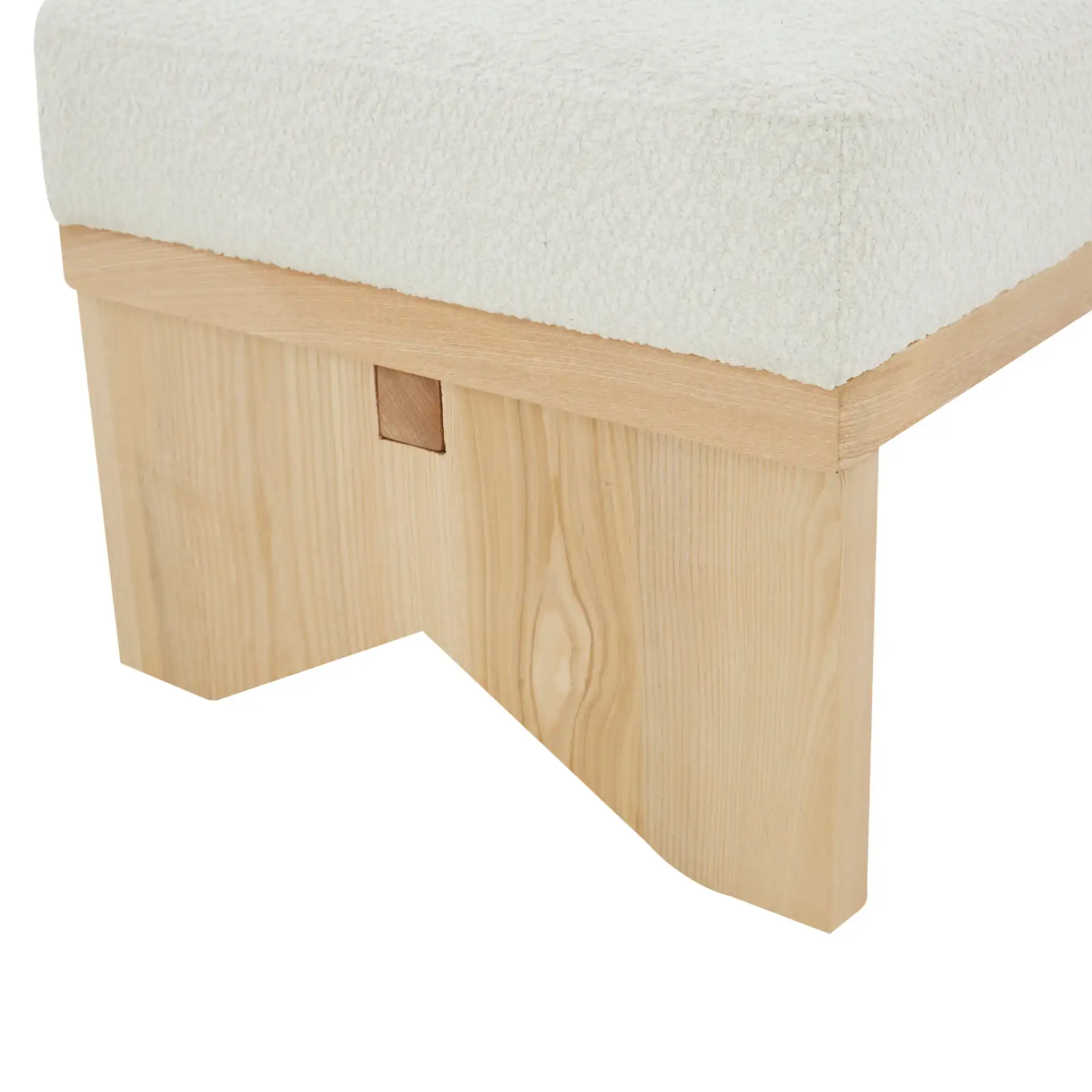 Sharyn Boucle & Wood Bench in Ivory / Black in a styled room