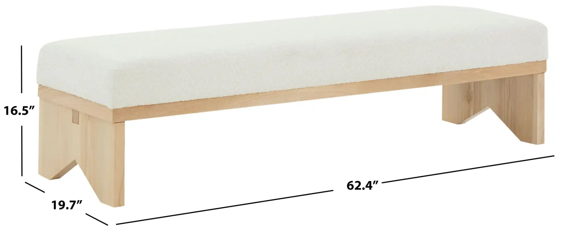 Sharyn Boucle & Wood Bench in Ivory / Black, detail view