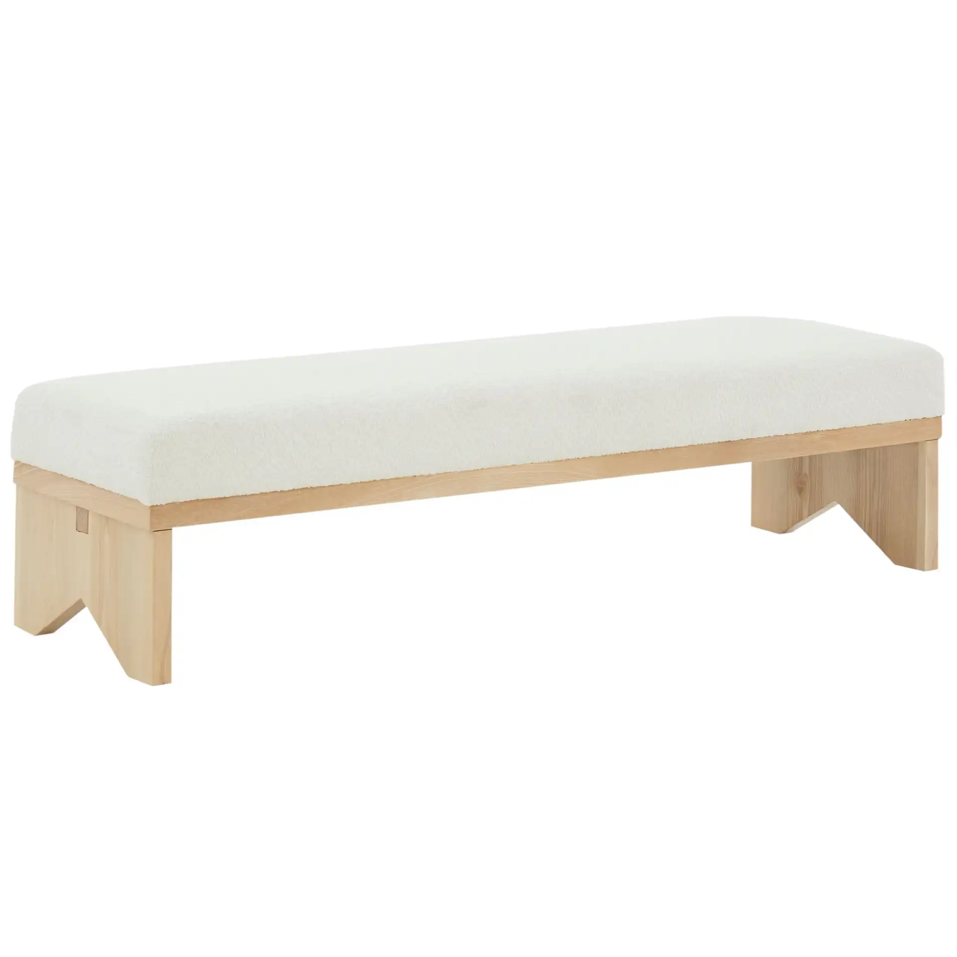 Sharyn Boucle & Wood Bench in Ivory / Black