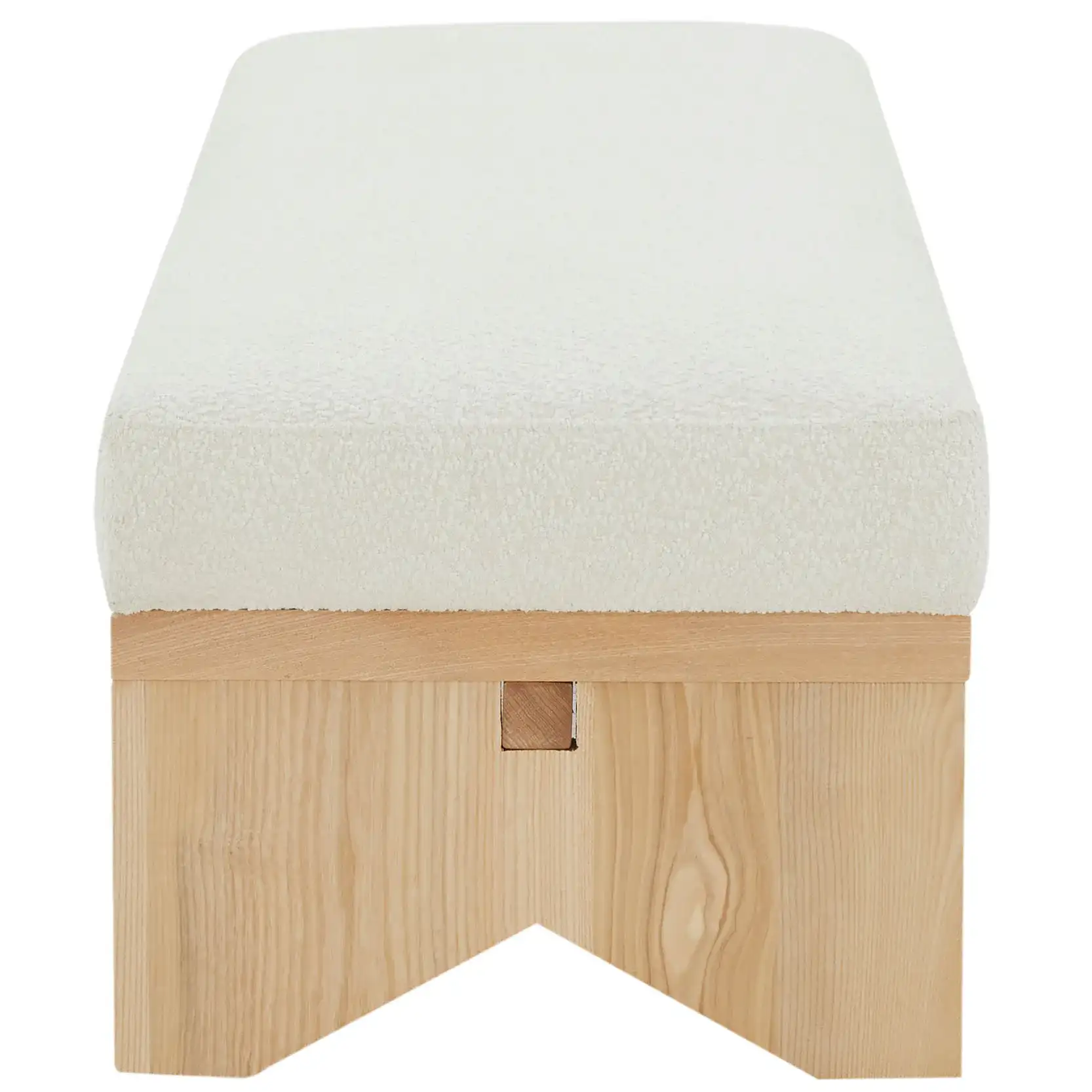 Sharyn Boucle & Wood Bench in Ivory / Black, detail view