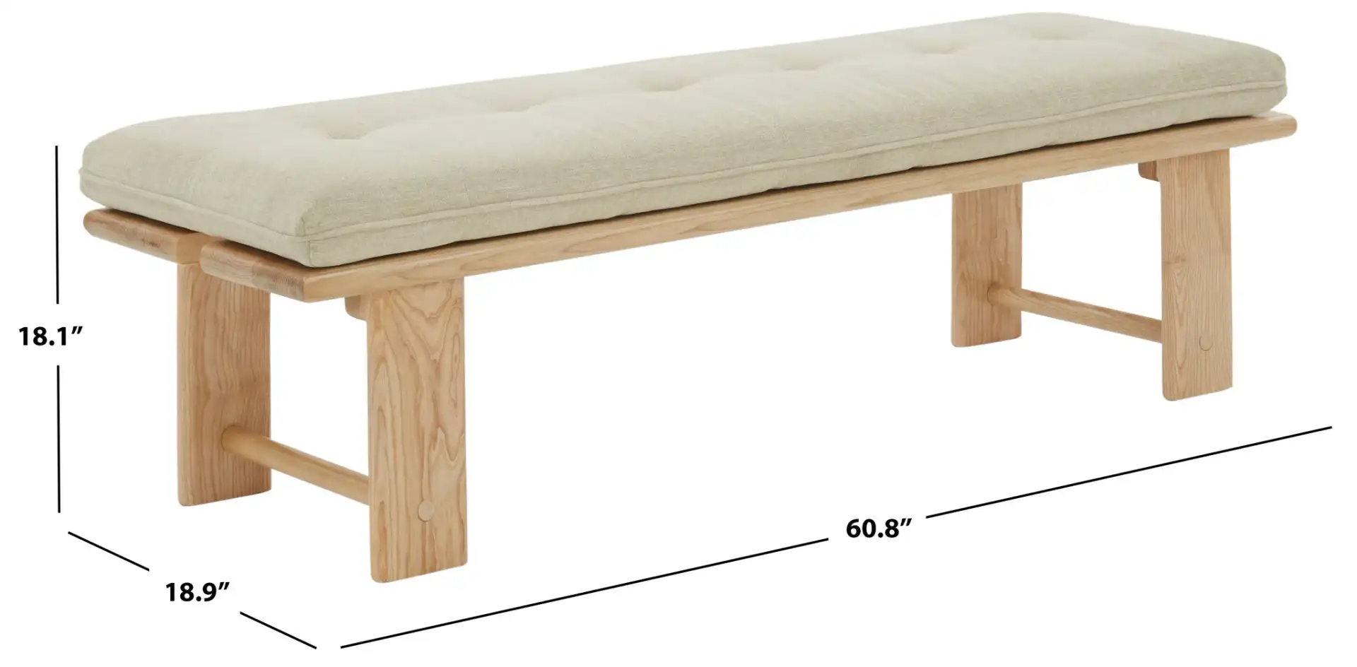Bartolili Wood & Cushion Bench in Beige / Natural, detail view