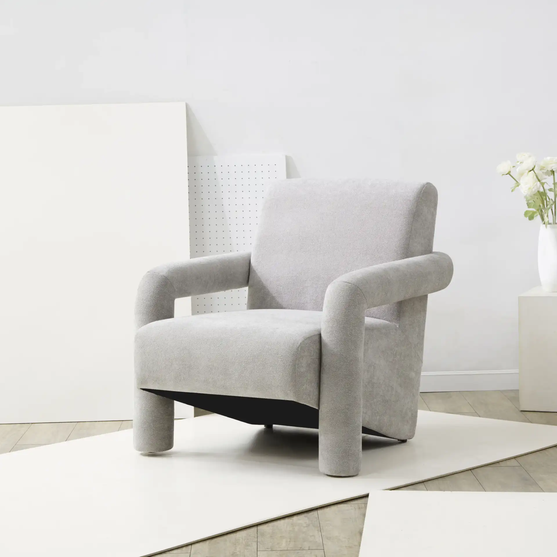 Faylin Boucle Accent Chair in Gray in a styled room