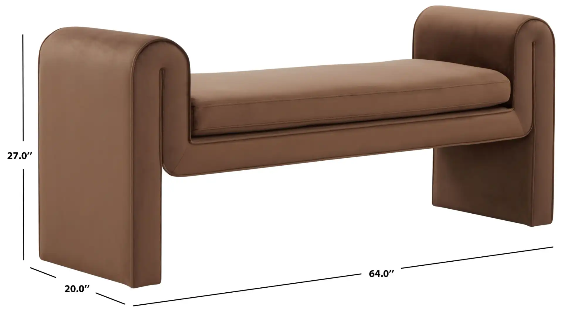 Garth Velvet Bench in Dark Brown, detail view