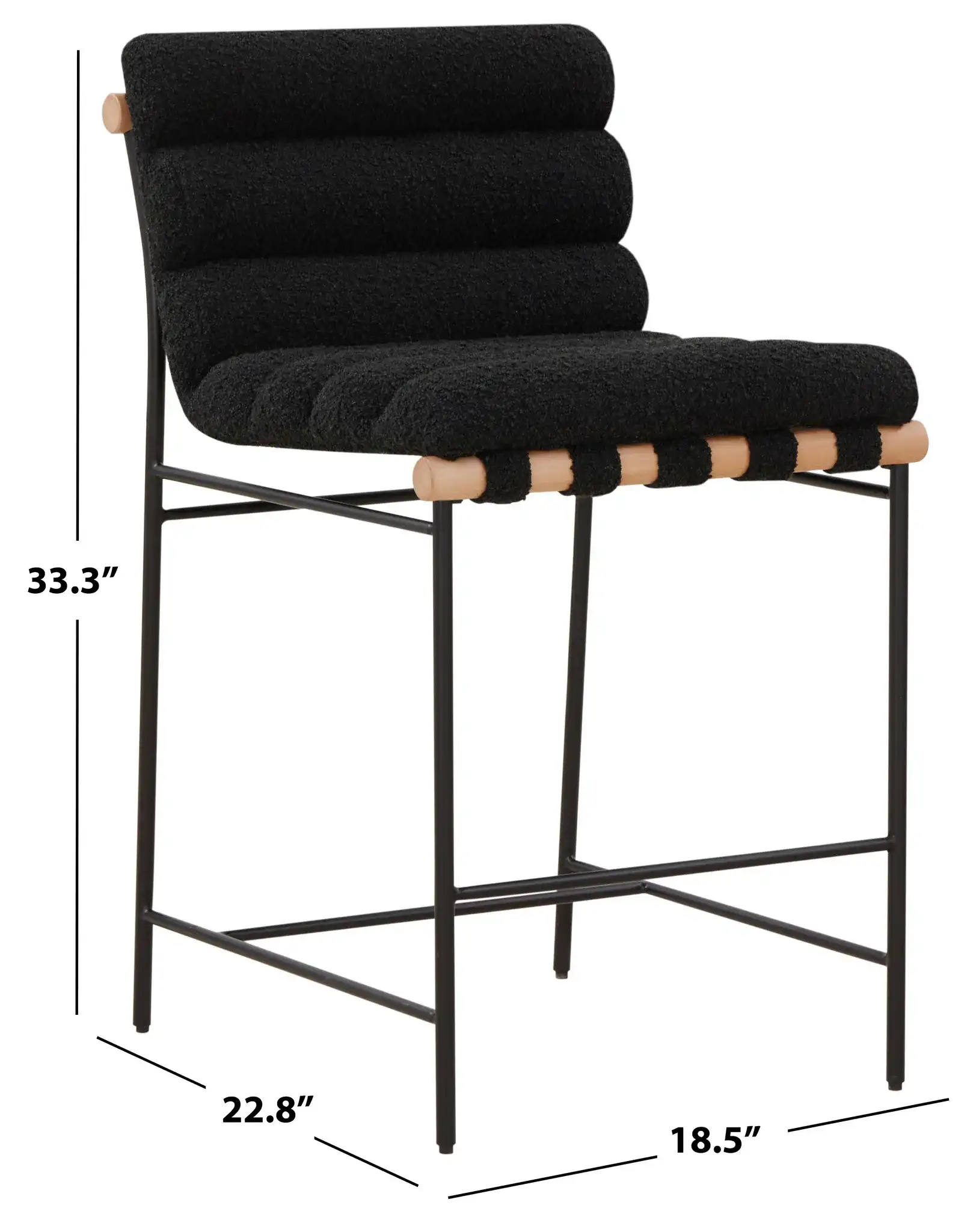 Macibella Boucle Counter Stool in Black, detail view