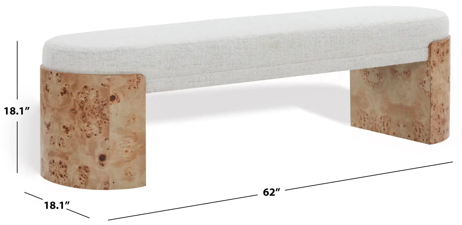 Nessabella Burl Leg Bench in Burl / White, detail view