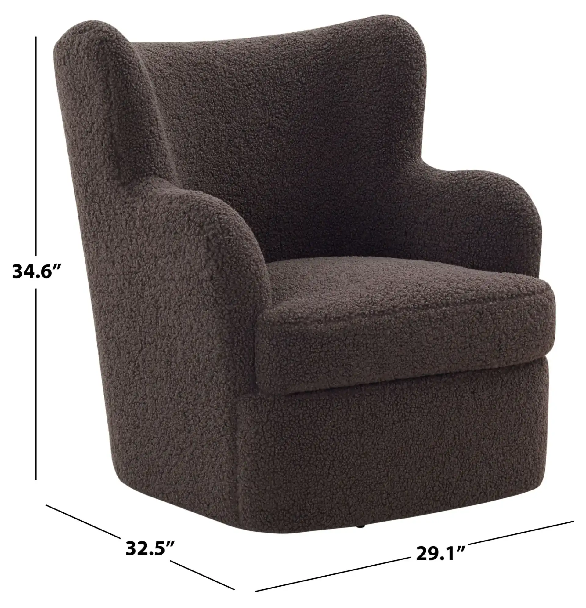 Rainier Teddy Swivel Chair in Dark Brown, detail view
