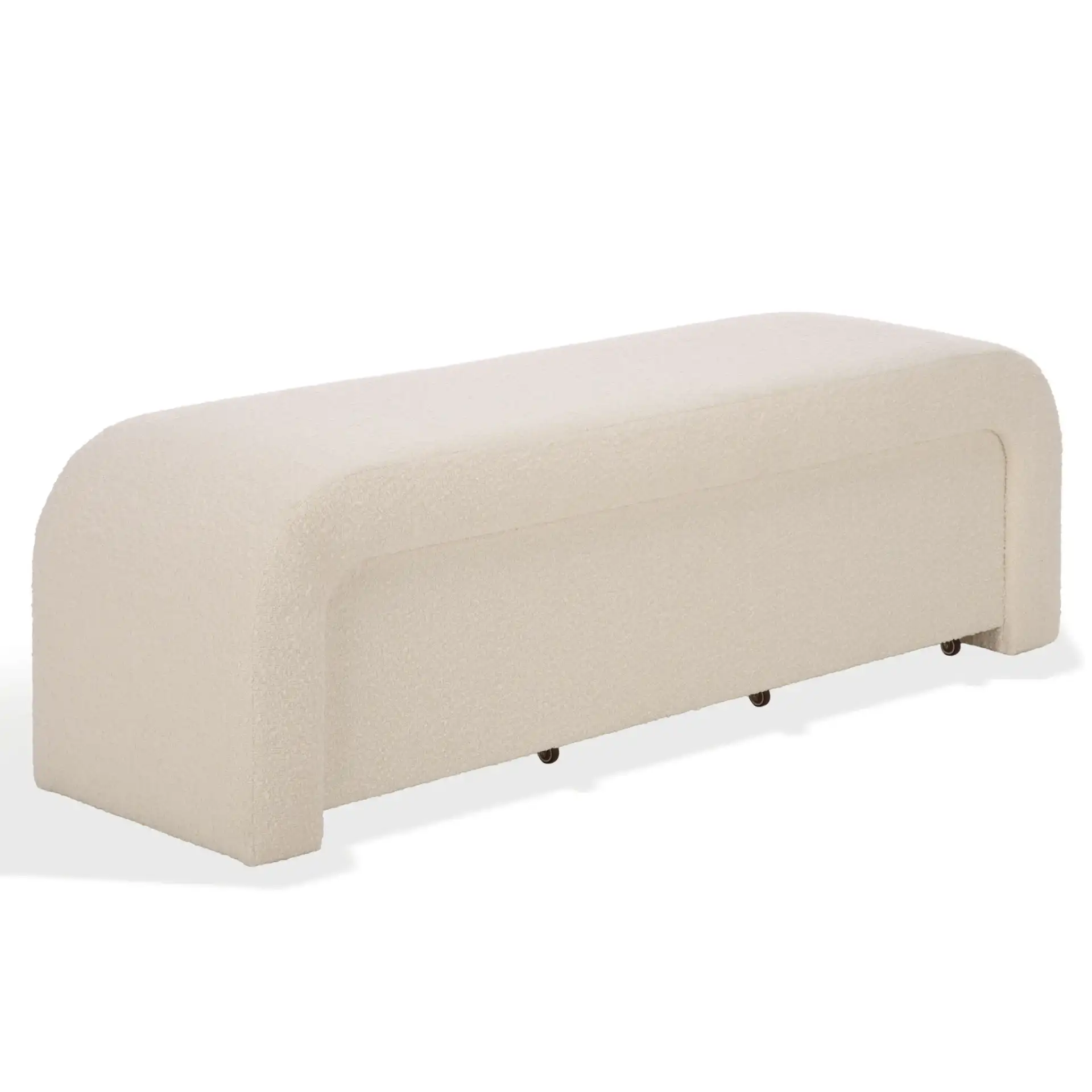 Leslienna Boucle One-Drawer Storage Bench in Ivory / Natural, detail view