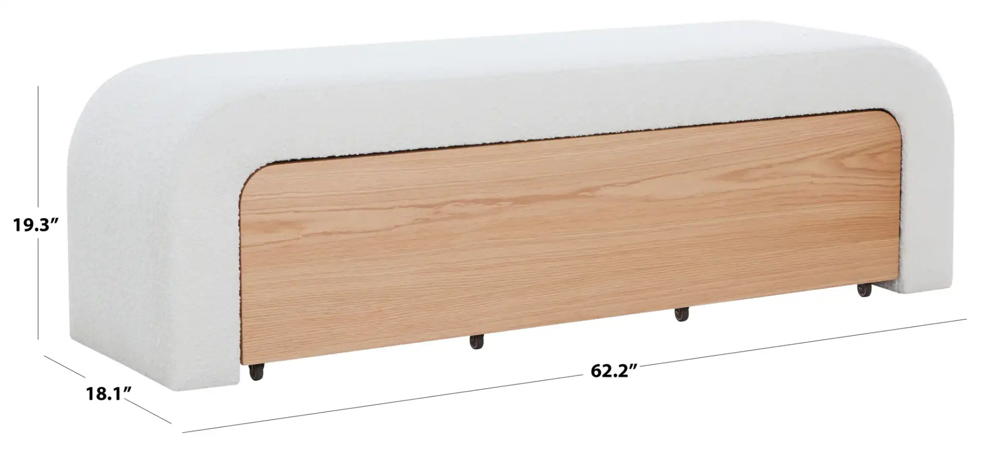 Leslienna Boucle One-Drawer Storage Bench in Ivory / Natural, detail view