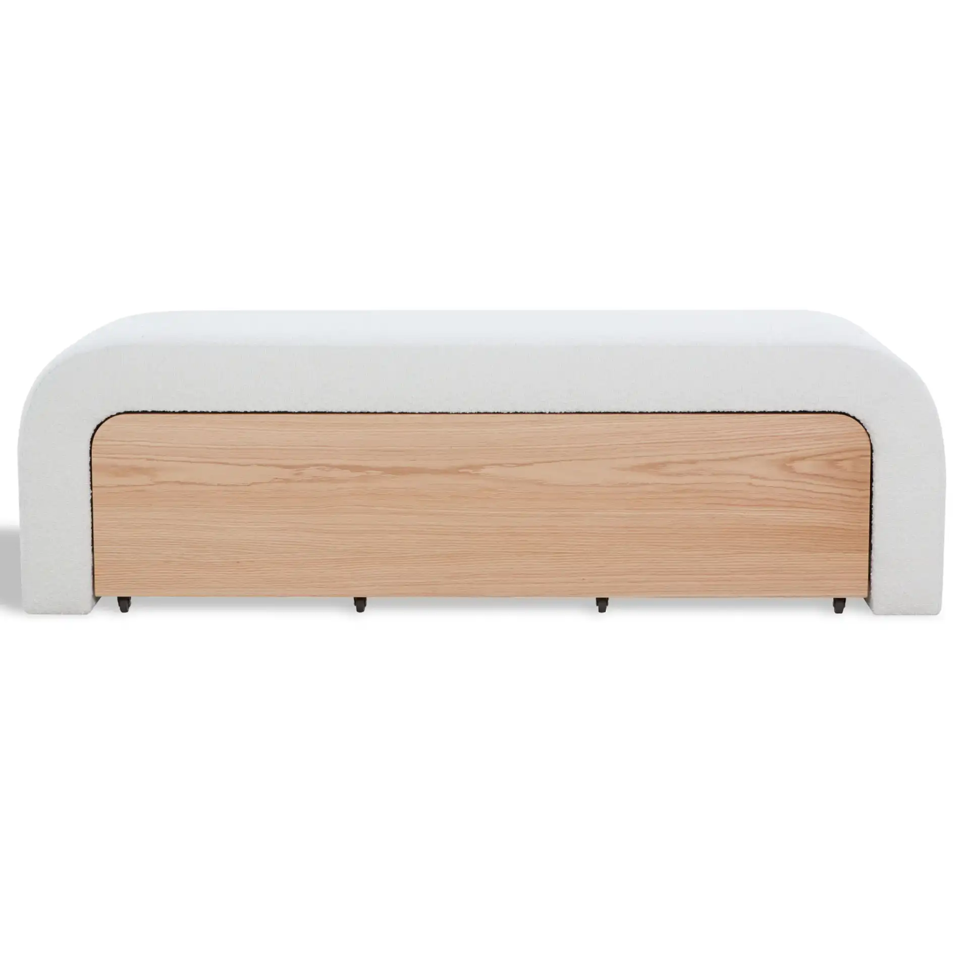 Leslienna Boucle One-Drawer Storage Bench in Ivory / Natural, detail view