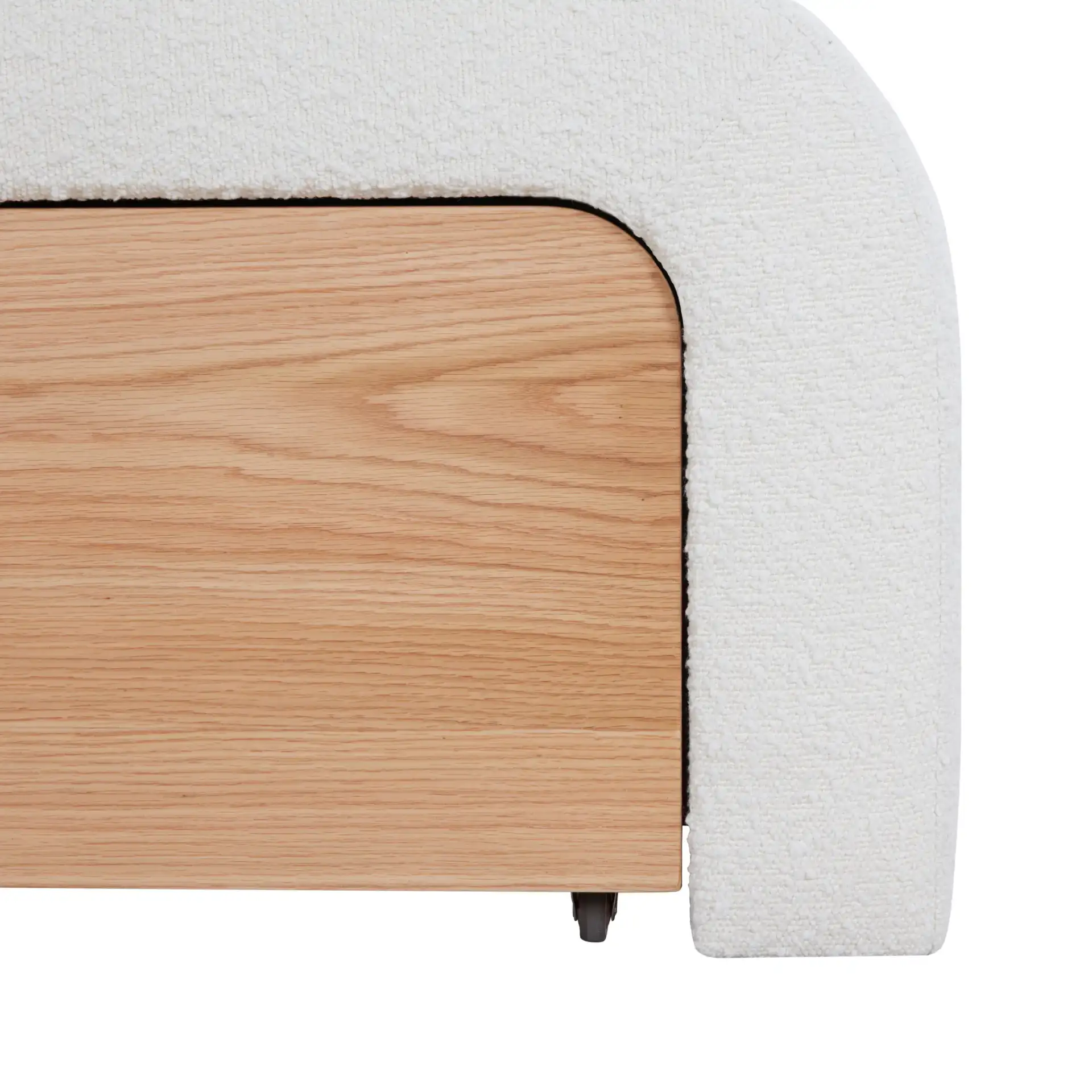 Leslienna Boucle One-Drawer Storage Bench in Ivory / Natural, detail view