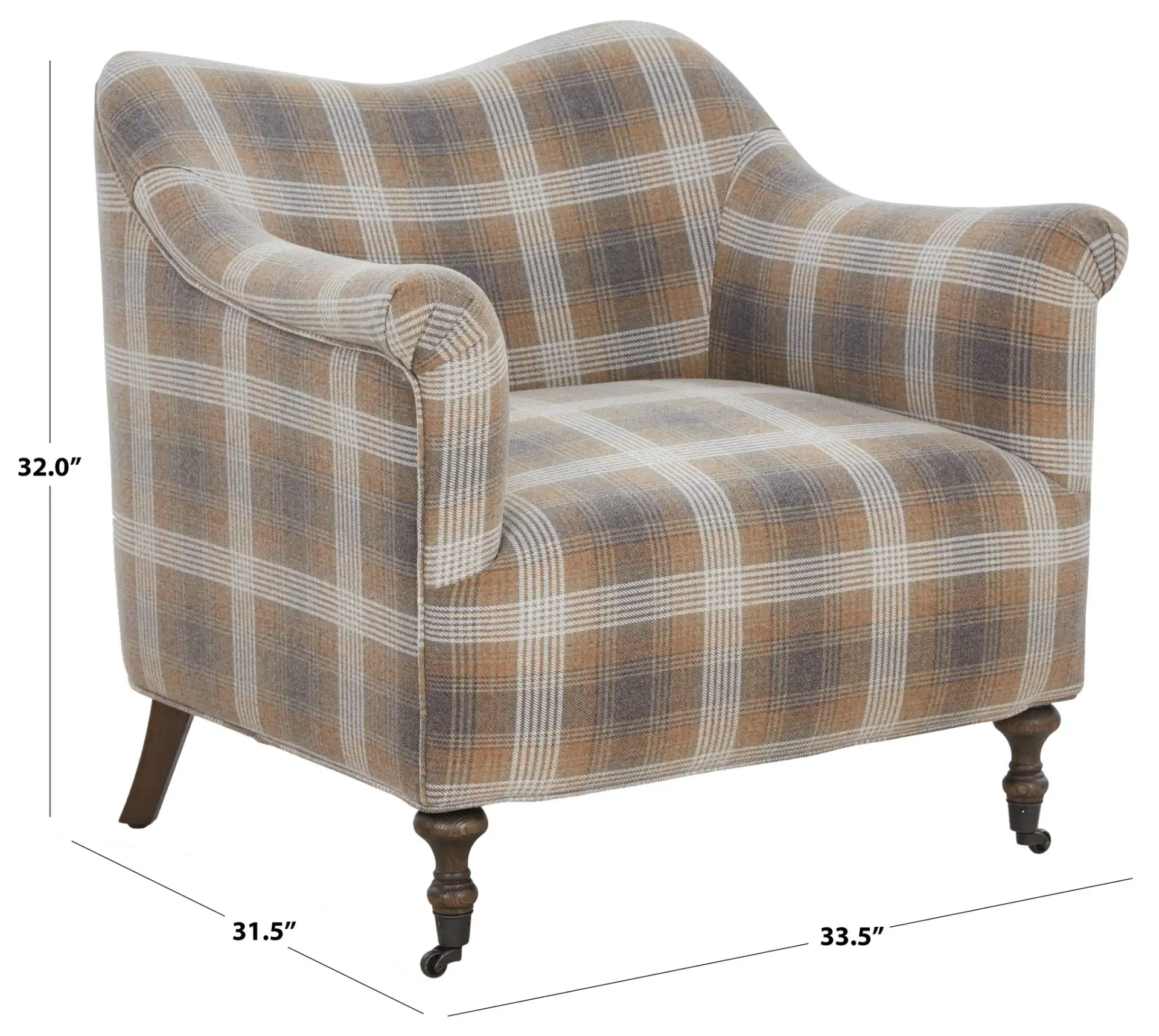 Olsen Caster Leg Accent Chair in Brown / Dark Brown Oak, detail view