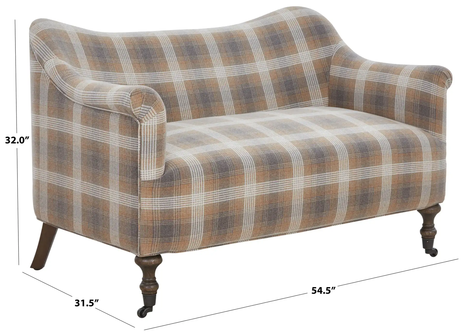 Olsen Caster Leg Loveseat in Brown / Dark Brown Oak, detail view