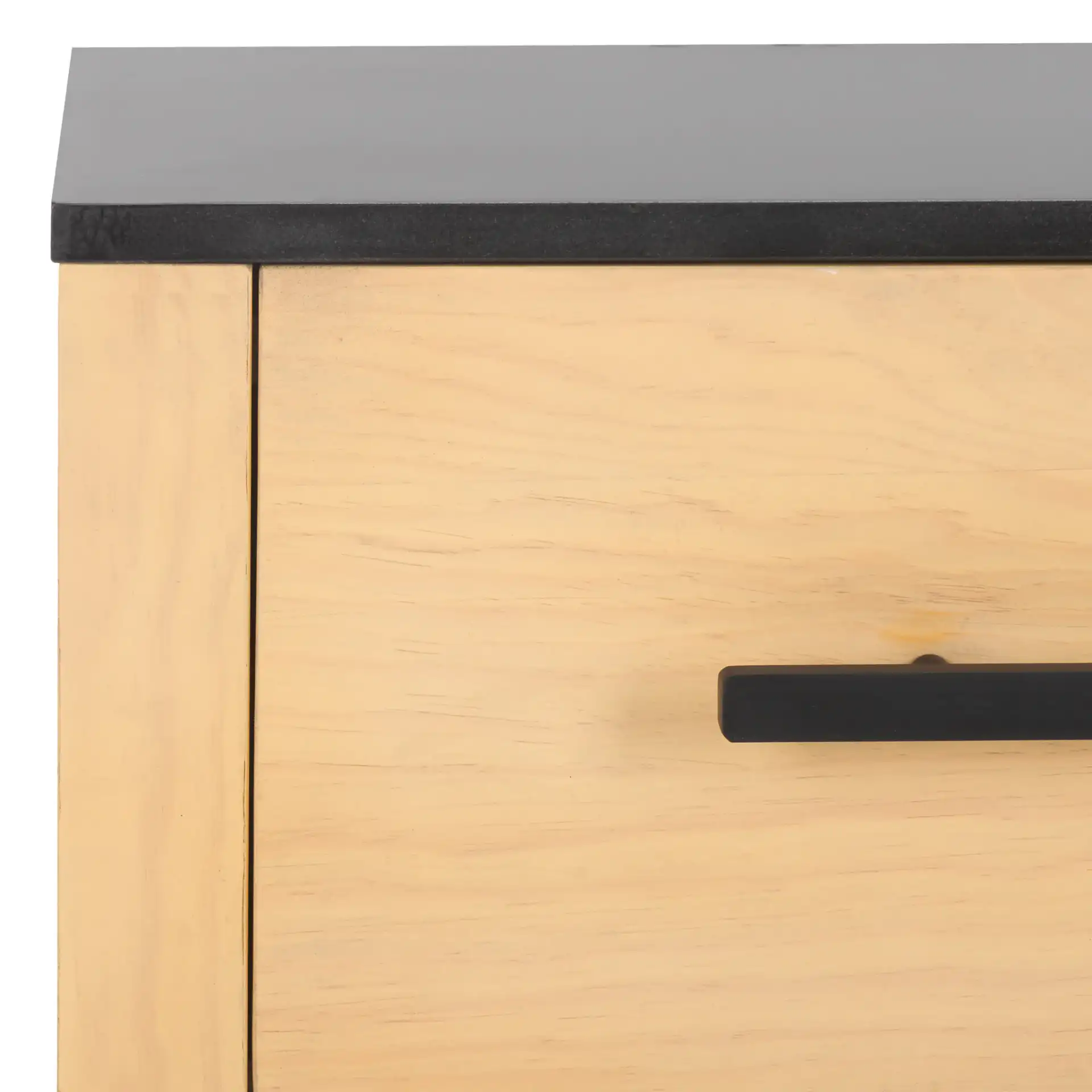 Abbianna Marble Top Nightstand in Natural / Black in a styled room