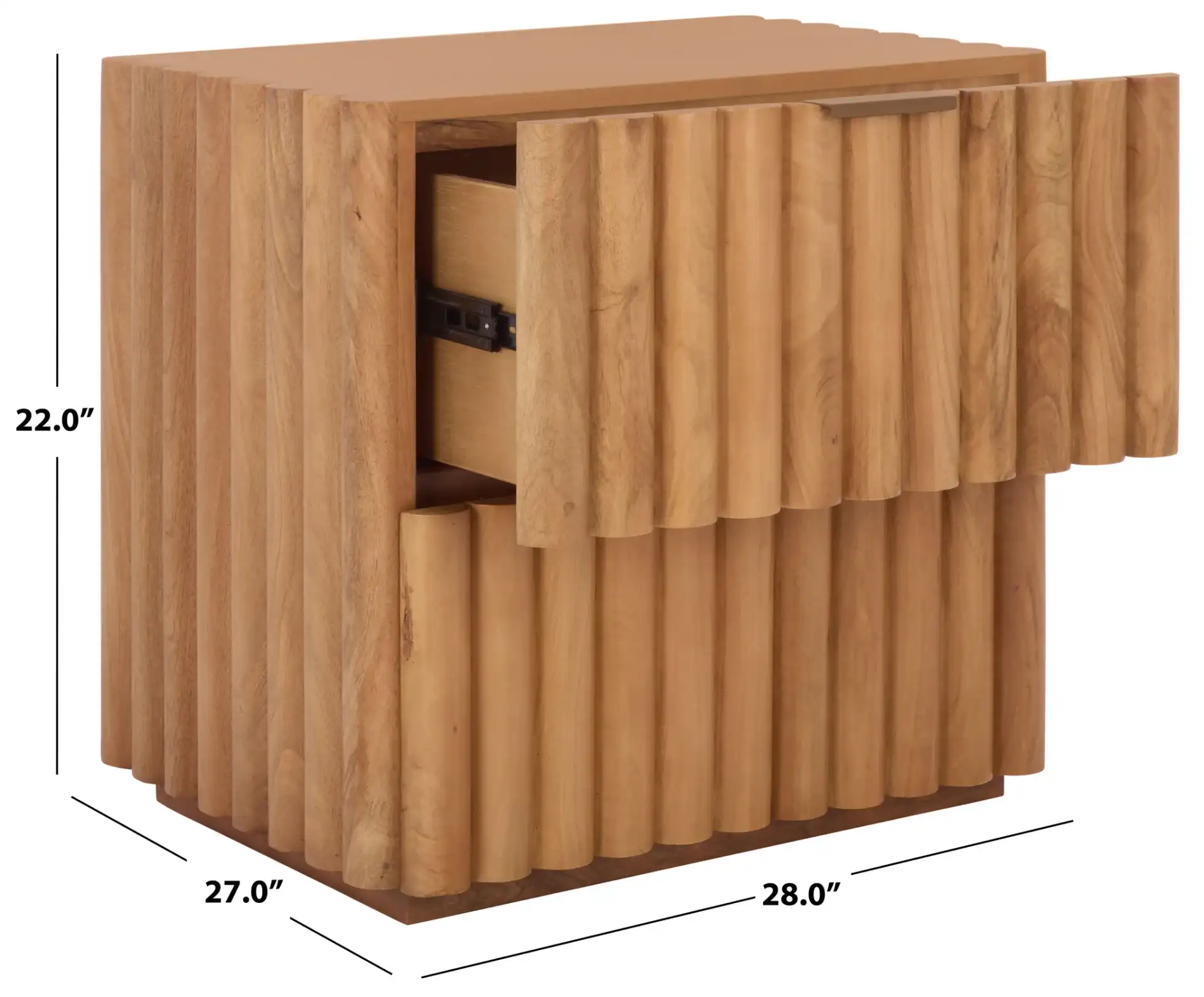Renata Fluted Wood Nightstand in Natural / Black, detail view