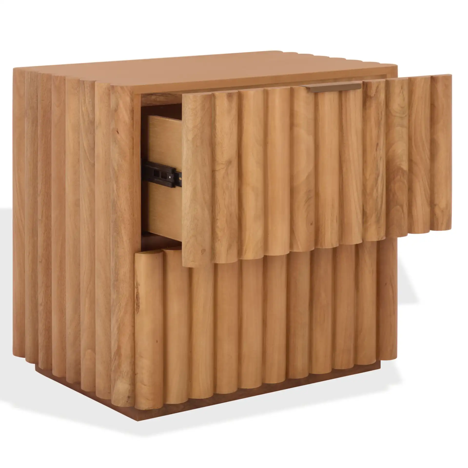 Renata Fluted Wood Nightstand in Natural / Black, detail view