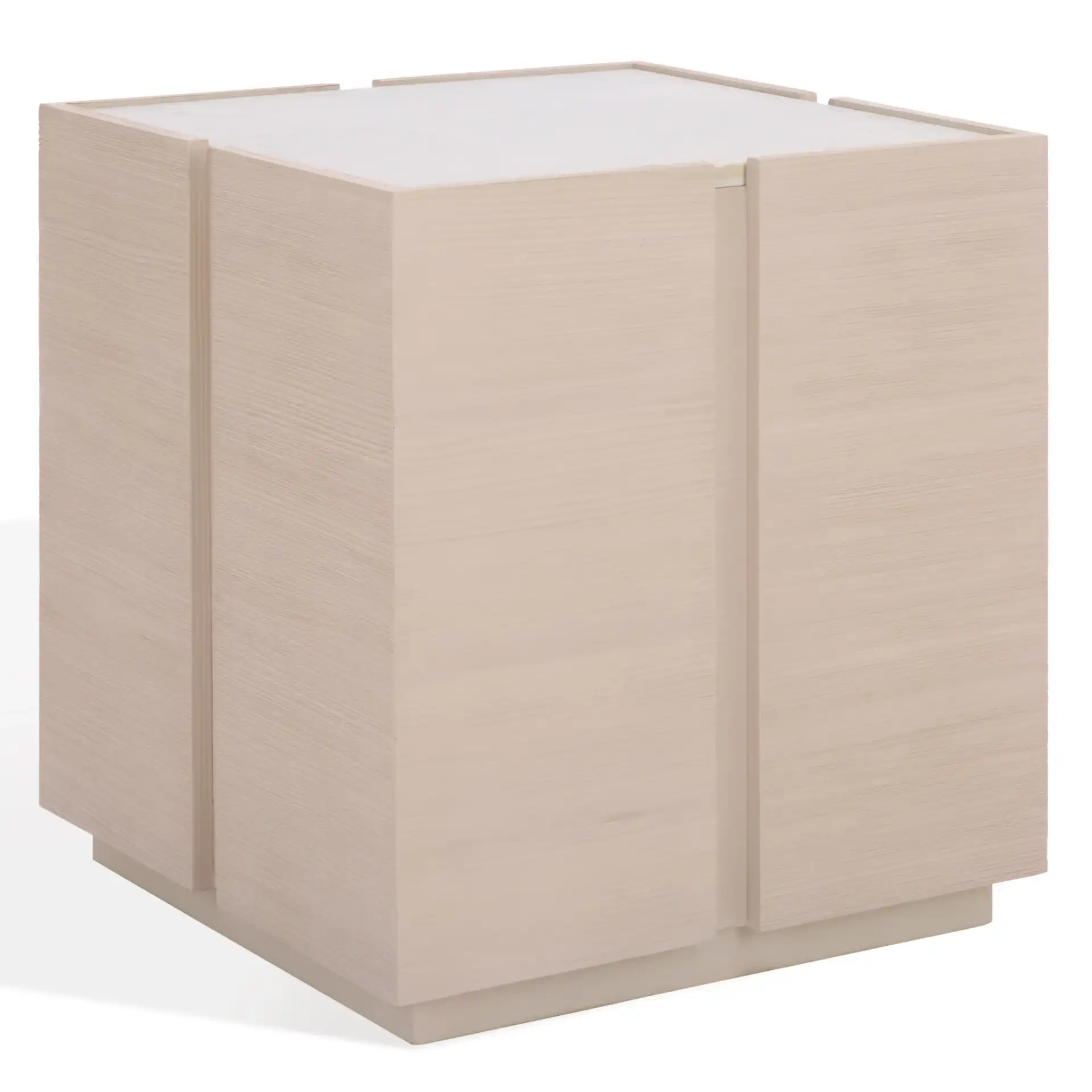 Alanabella Marble Square Accent Table in Sand / White, detail view