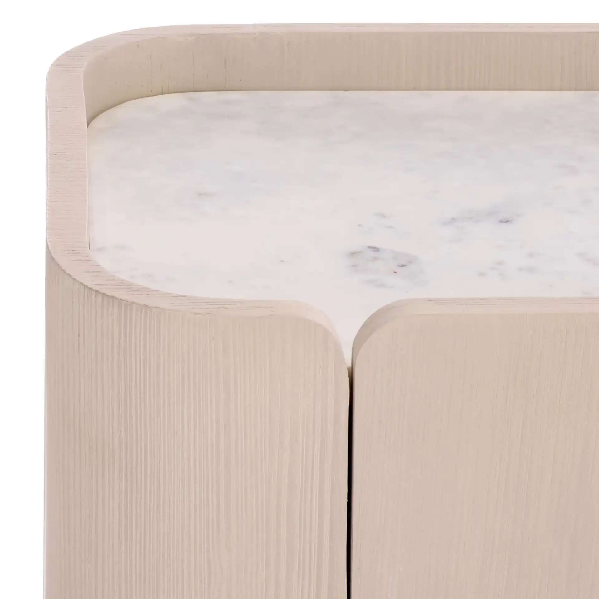 Alanabella Marble Bar Cabinet in Sand / White in a styled room
