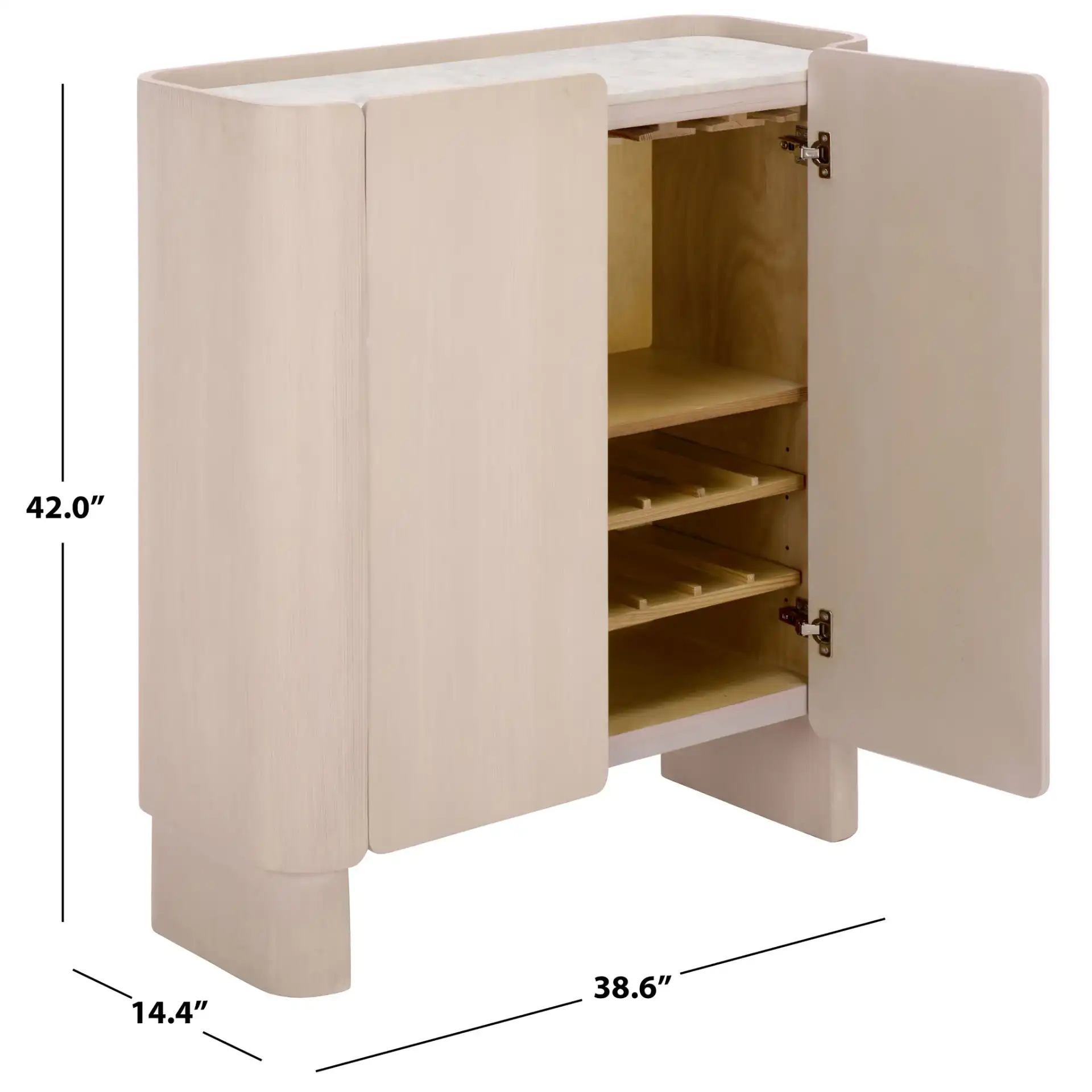 Alanabella Marble Bar Cabinet in Sand / White, detail view