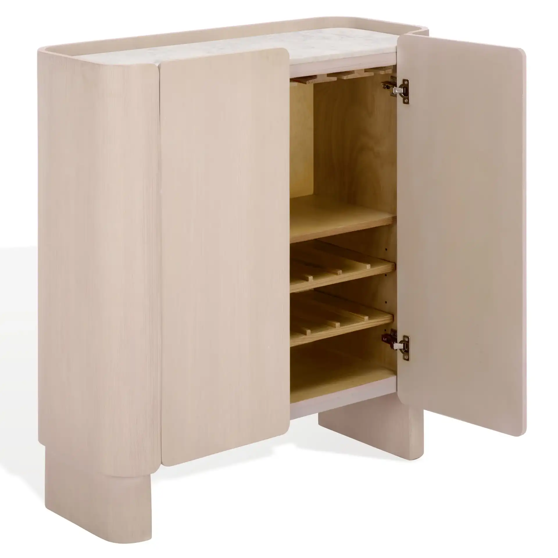 Alanabella Marble Bar Cabinet in Sand / White, detail view