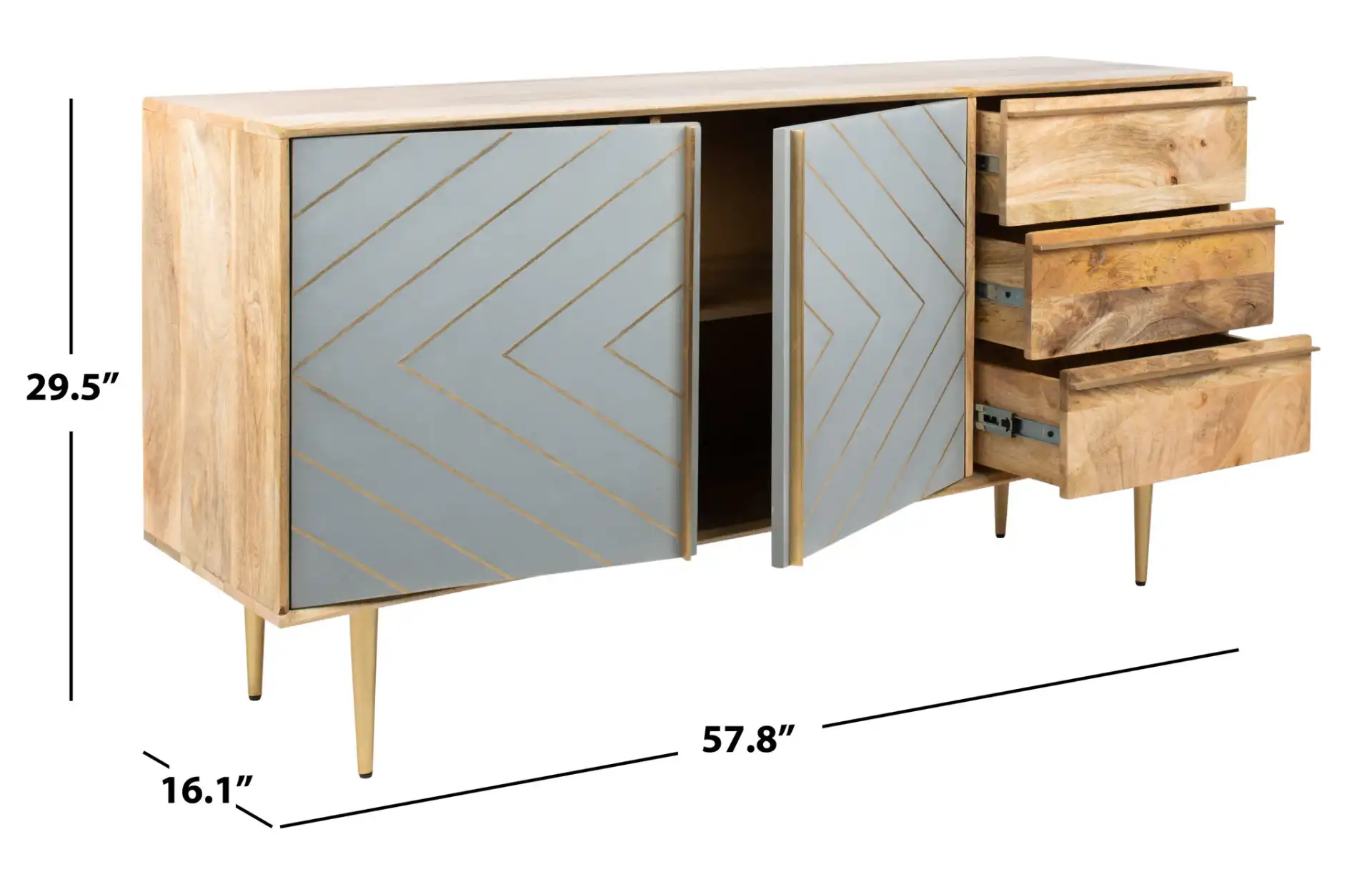 Titan Inlayed Cement Sideboard in Natural / Brass, detail view