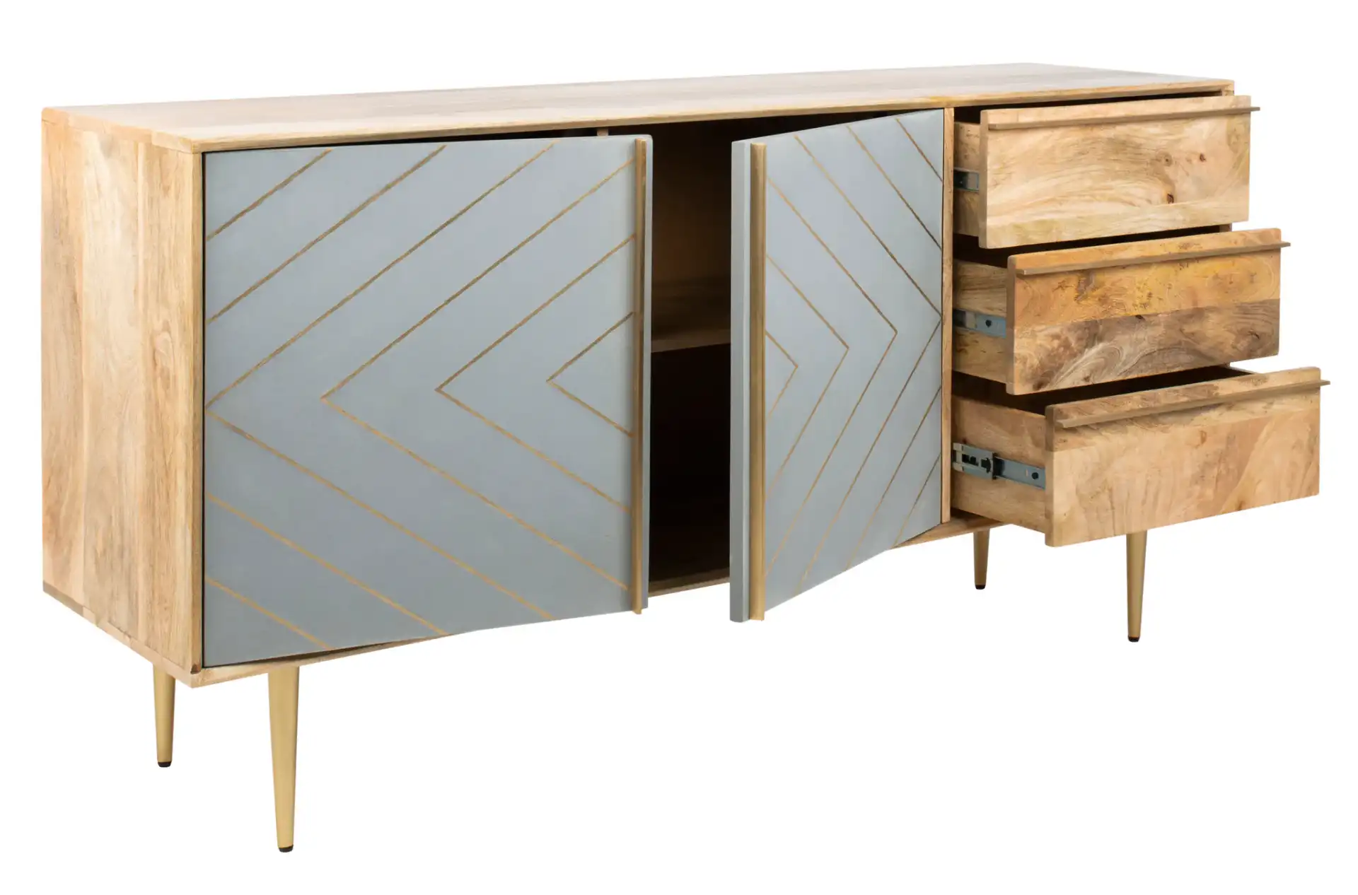 Titan Inlayed Cement Sideboard in Natural / Brass, detail view
