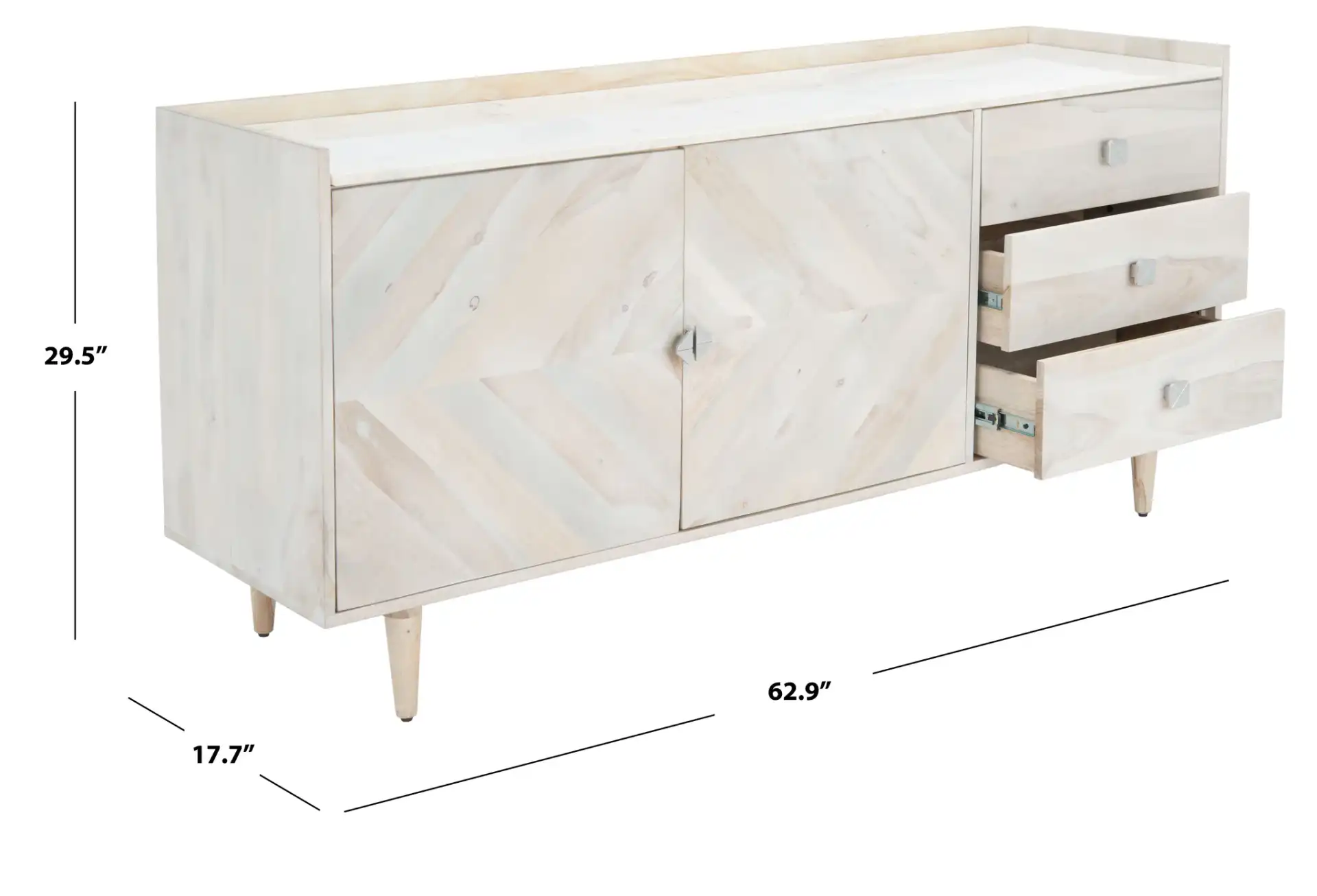 Corarose Herringbone Sideboard in White Washed, detail view