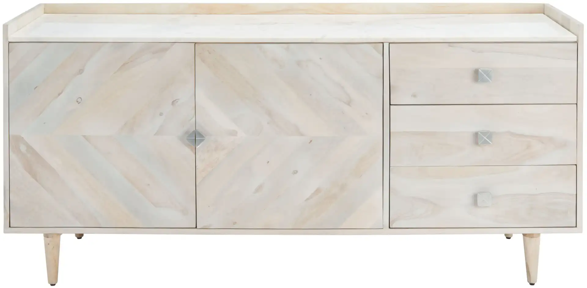 Corarose Herringbone Sideboard in White Washed