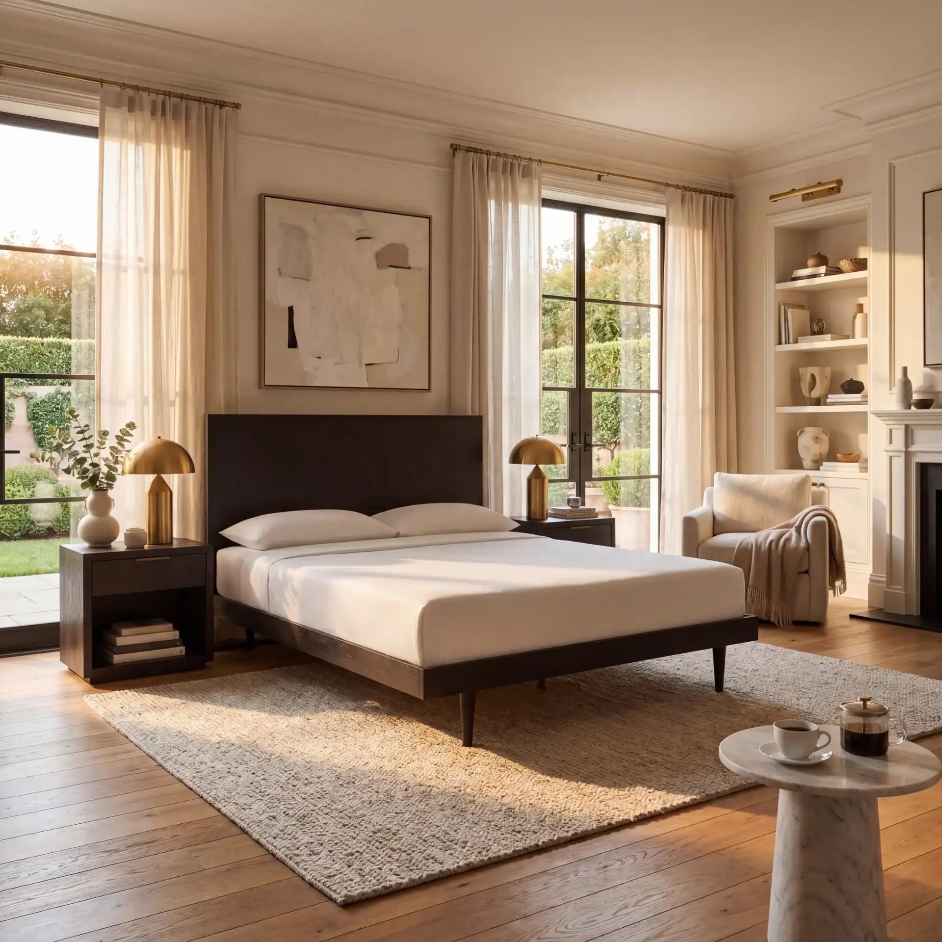 Cora Rose Herringbone Bed in Black in a styled room