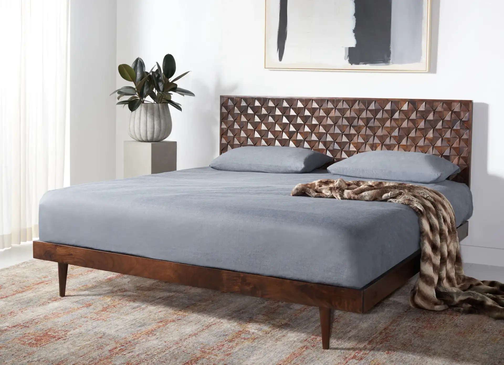 Zinnia Platform Bed in Walnut in a styled room