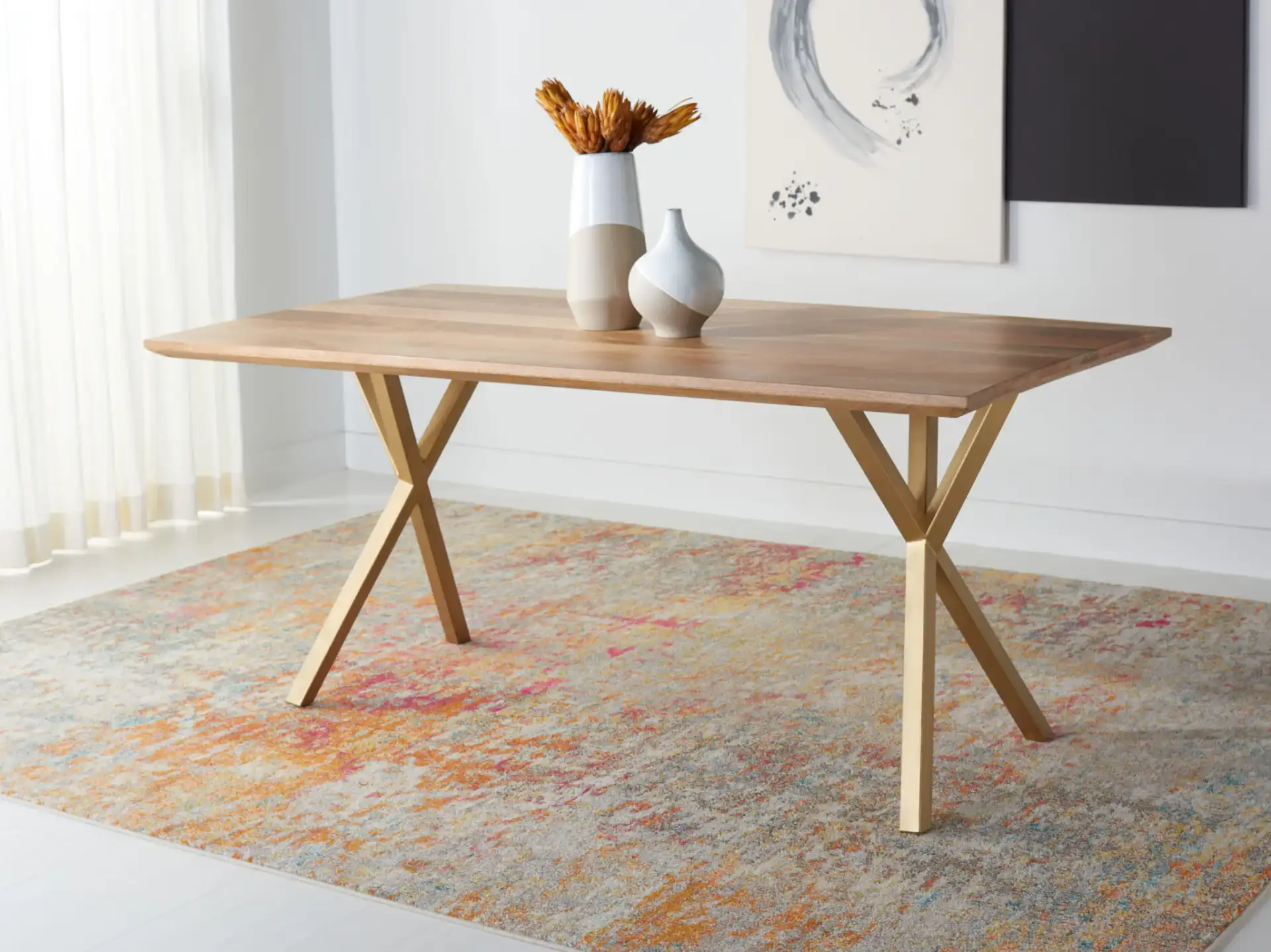 Barron Rectangle Dining Table in Natural / Gold in a styled room