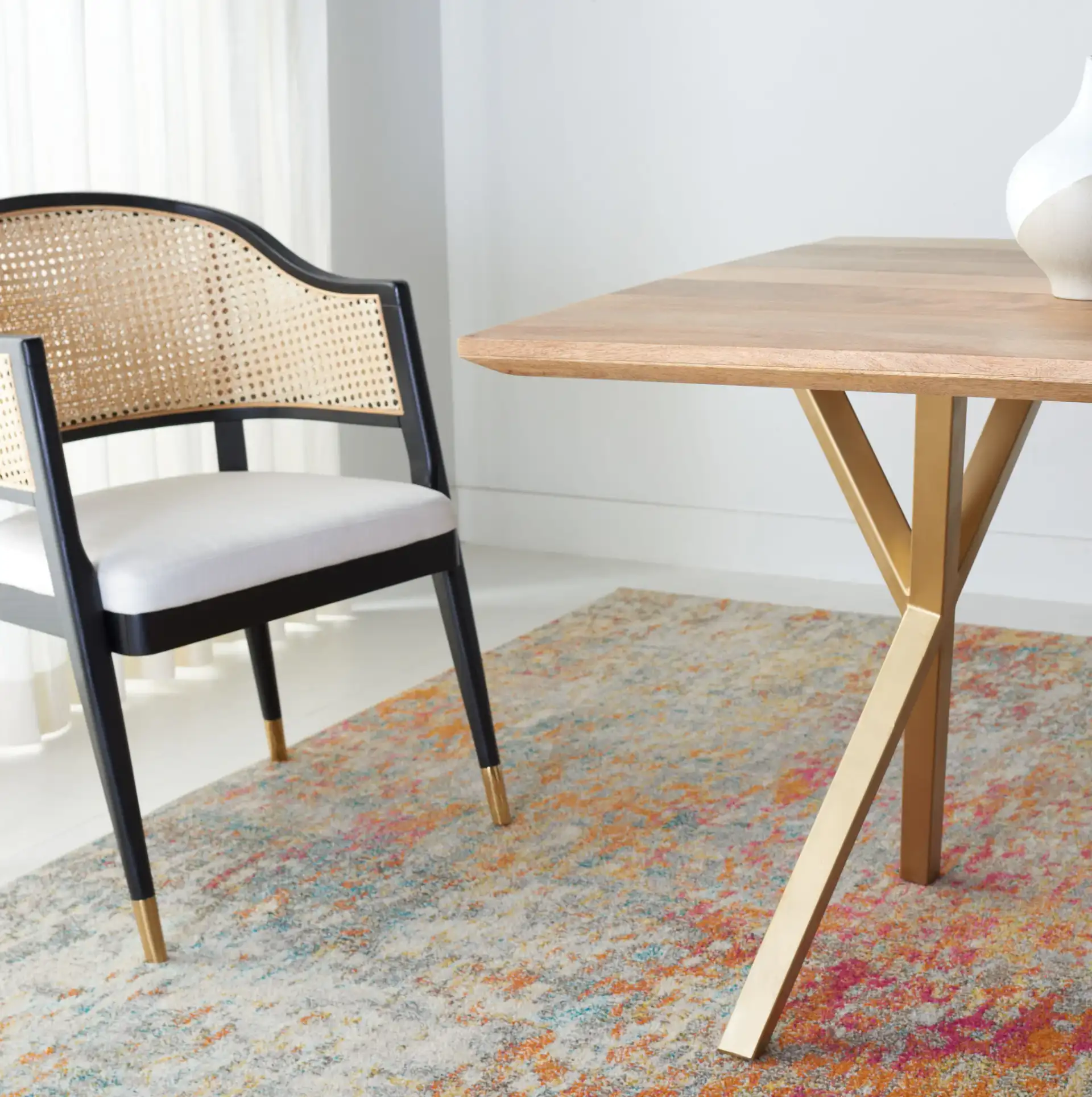 Barron Rectangle Dining Table in Natural / Gold in a styled room