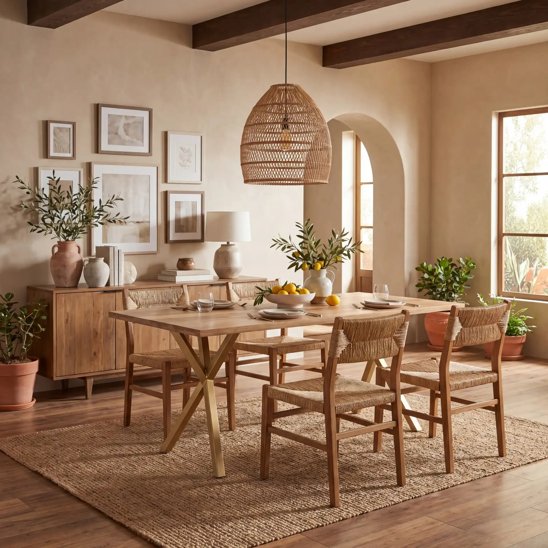 Barron Rectangle Dining Table in Natural / Gold in a styled room