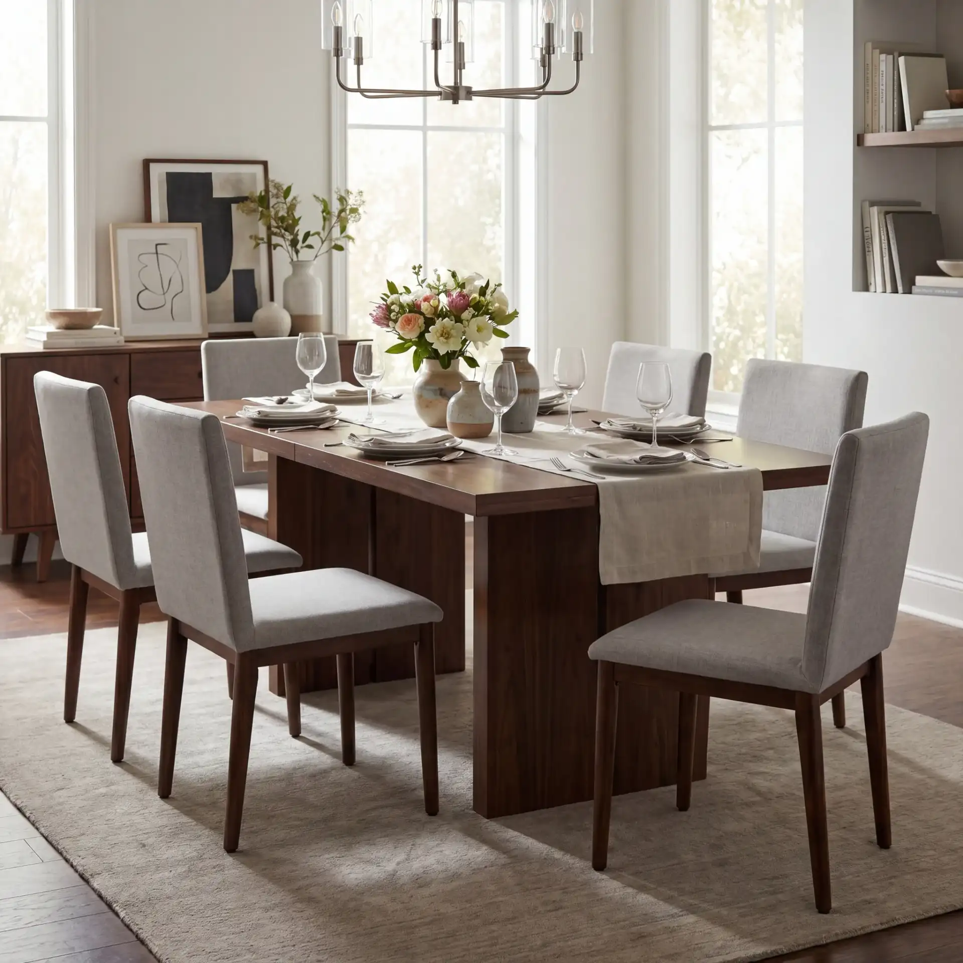 Milana Dining Chair (Set of 2) in Walnut / Light Gray in a styled room