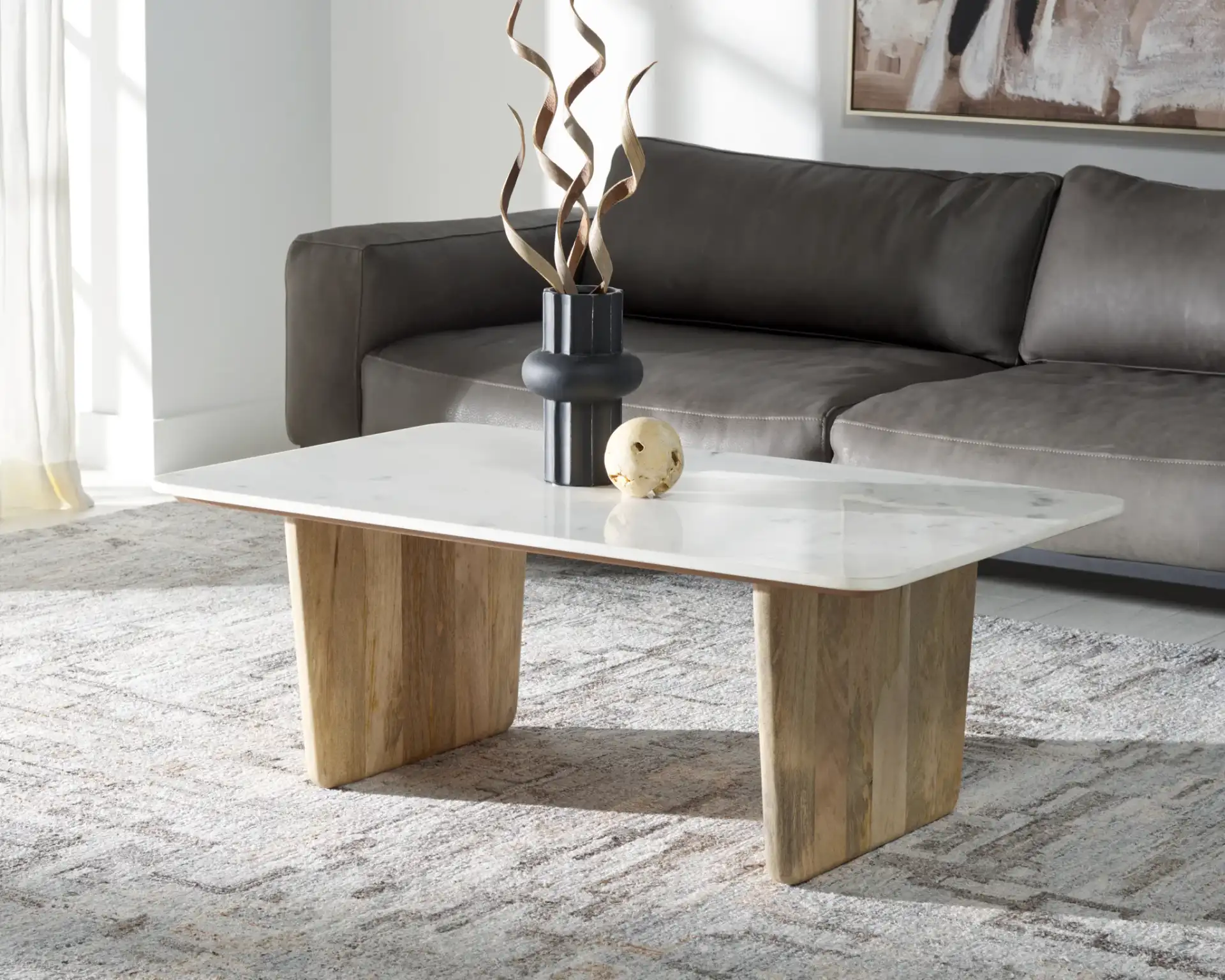 Felicity Marble Coffee Table in Natural / White in a styled room