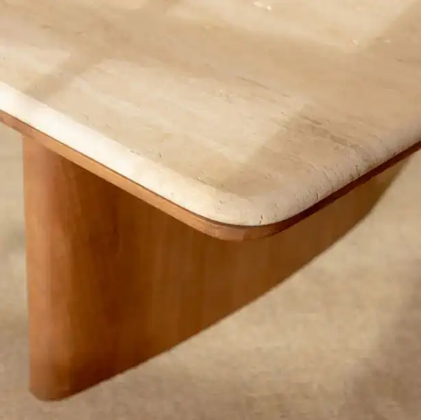 Trinsly Travertine Coffee Table in Natural / Travertine in a styled room
