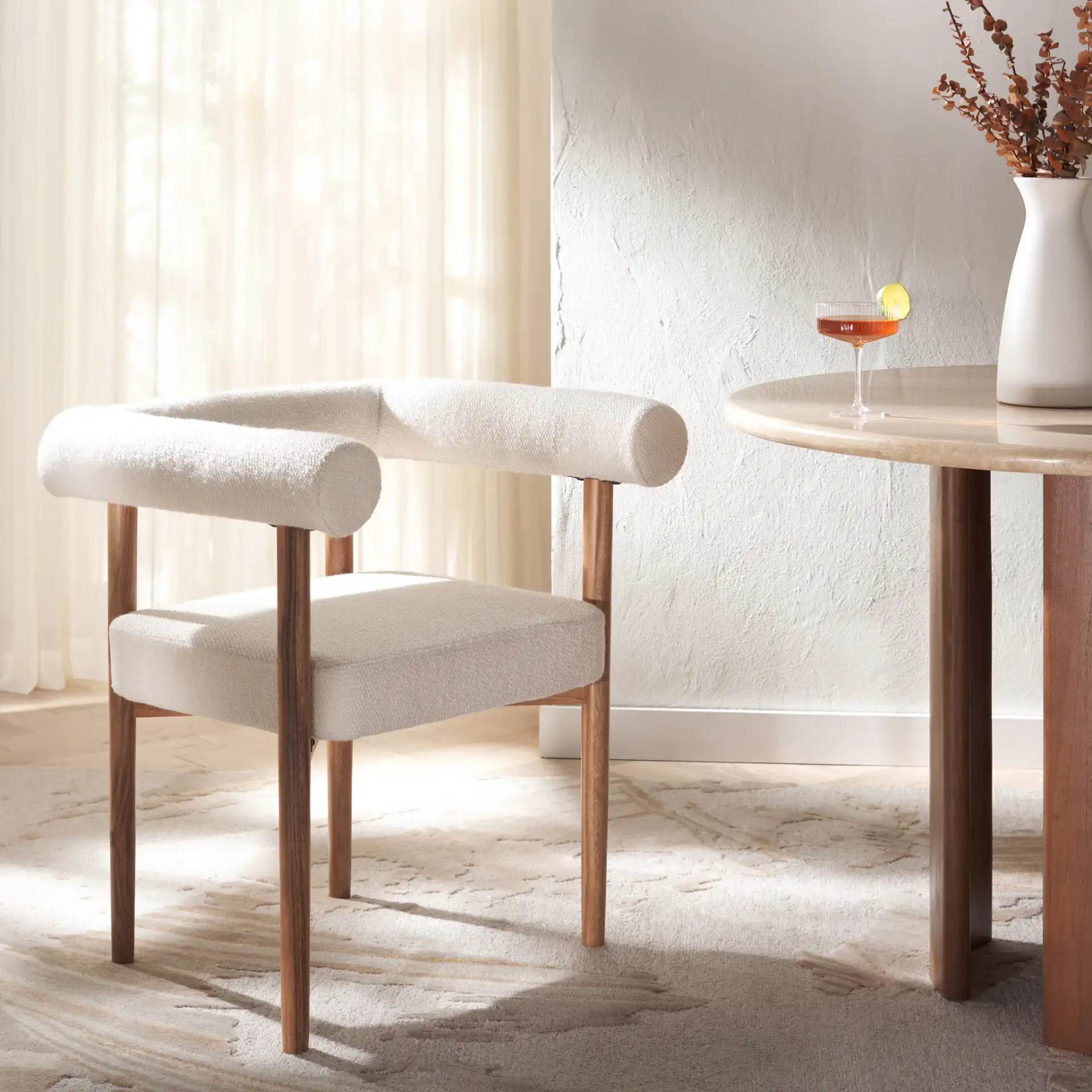 Carrigan Dining Chair in White / Natural in a styled room