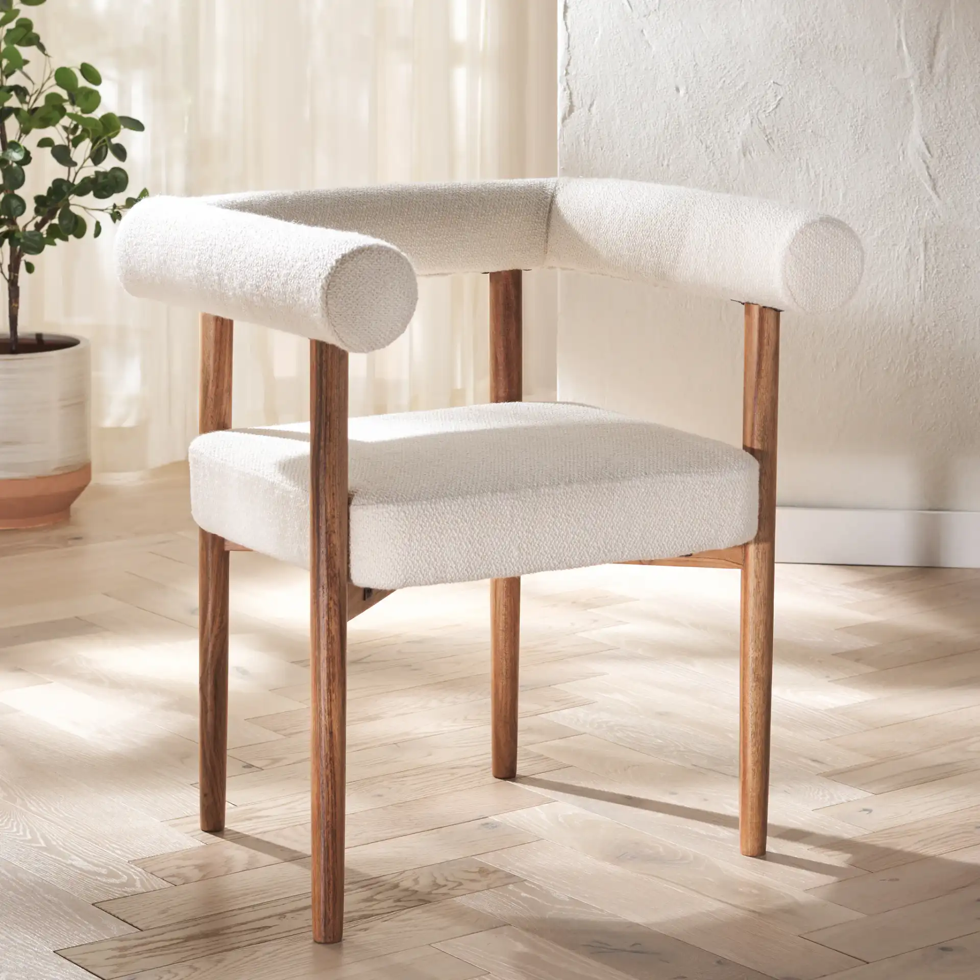 Carrigan Dining Chair in White / Natural in a styled room