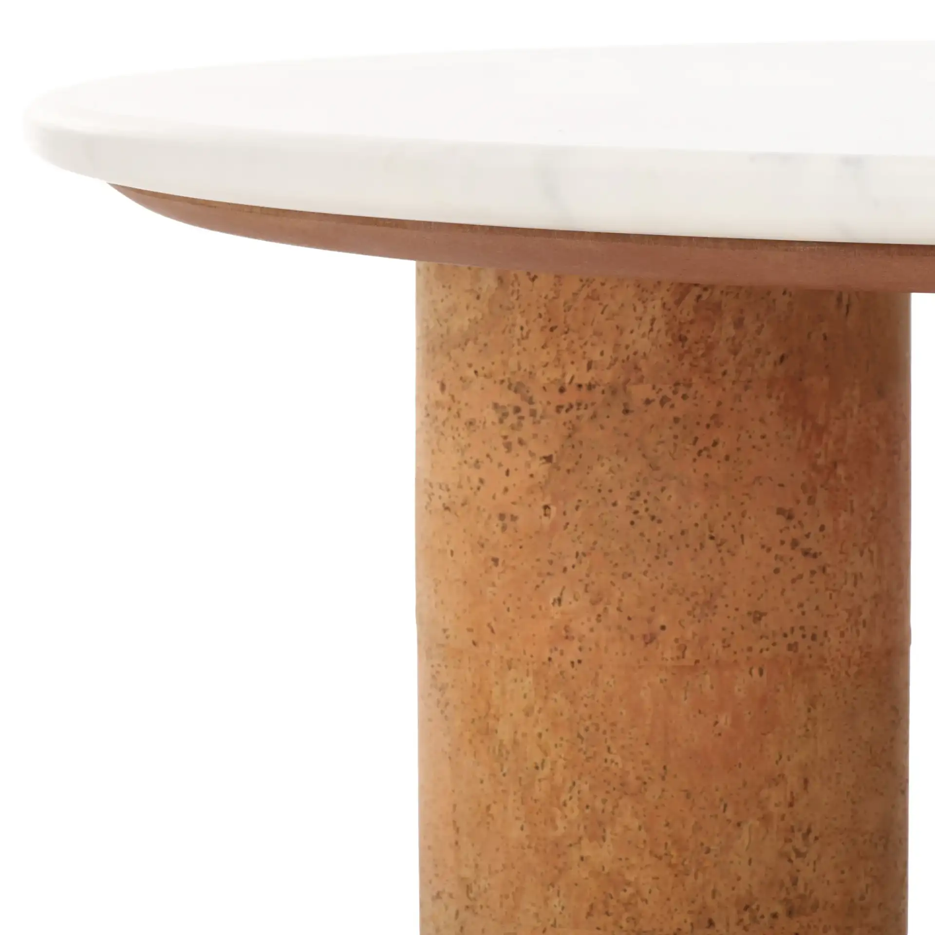 Marilynn Cork Coffee Table in White / Cork in a styled room