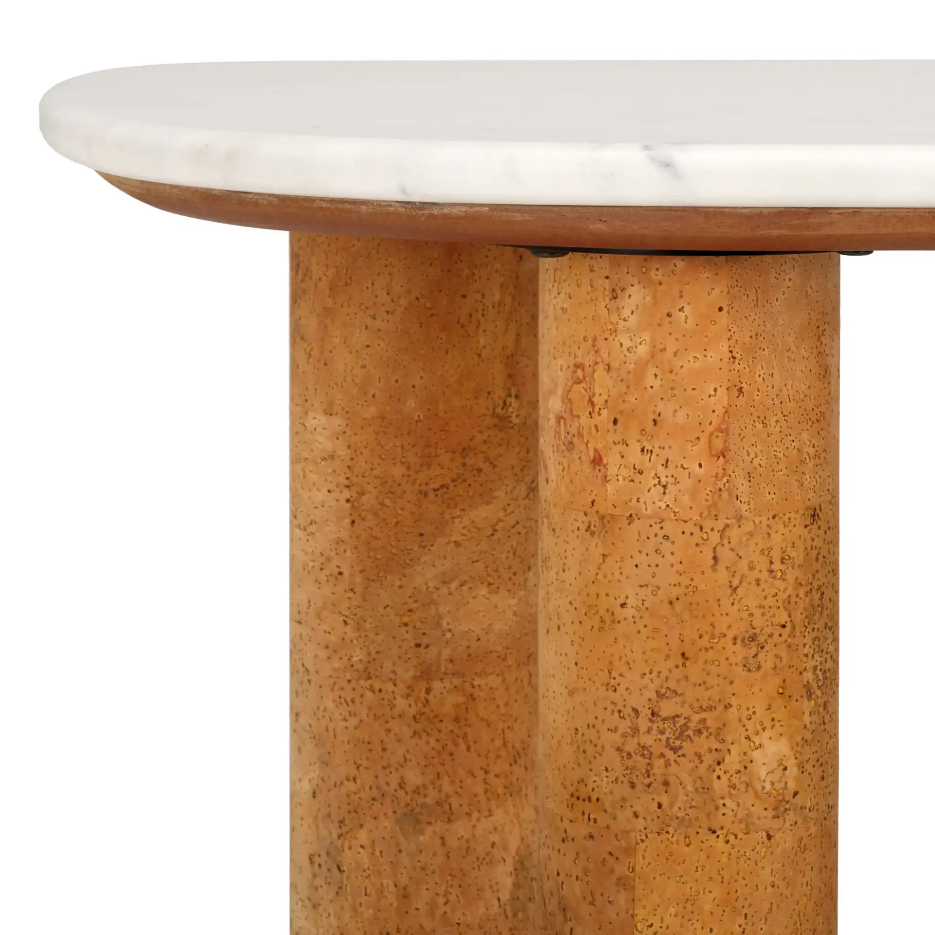 Marilynn Cork Console Table in White / Cork in a styled room