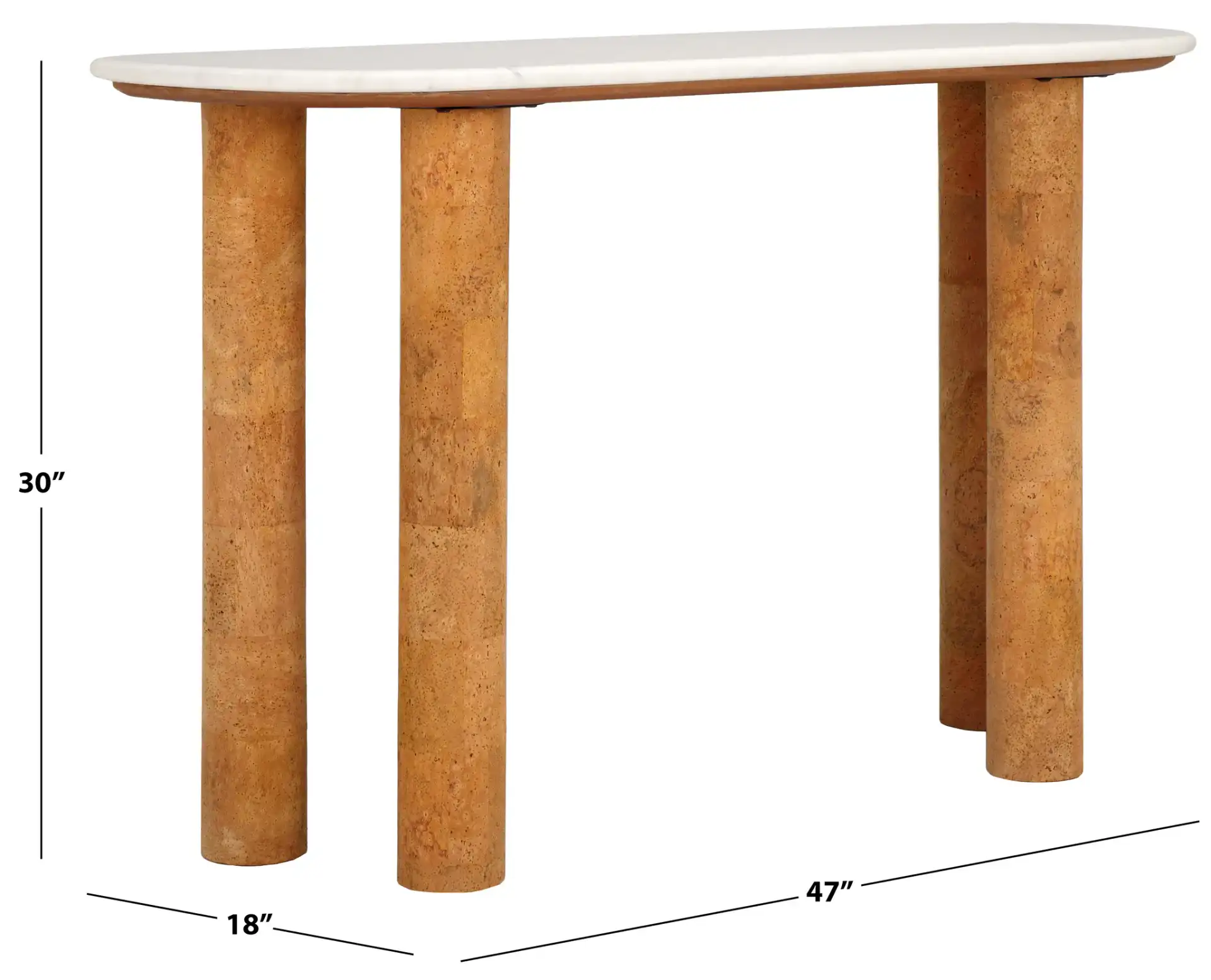 Marilynn Cork Console Table in White / Cork, detail view