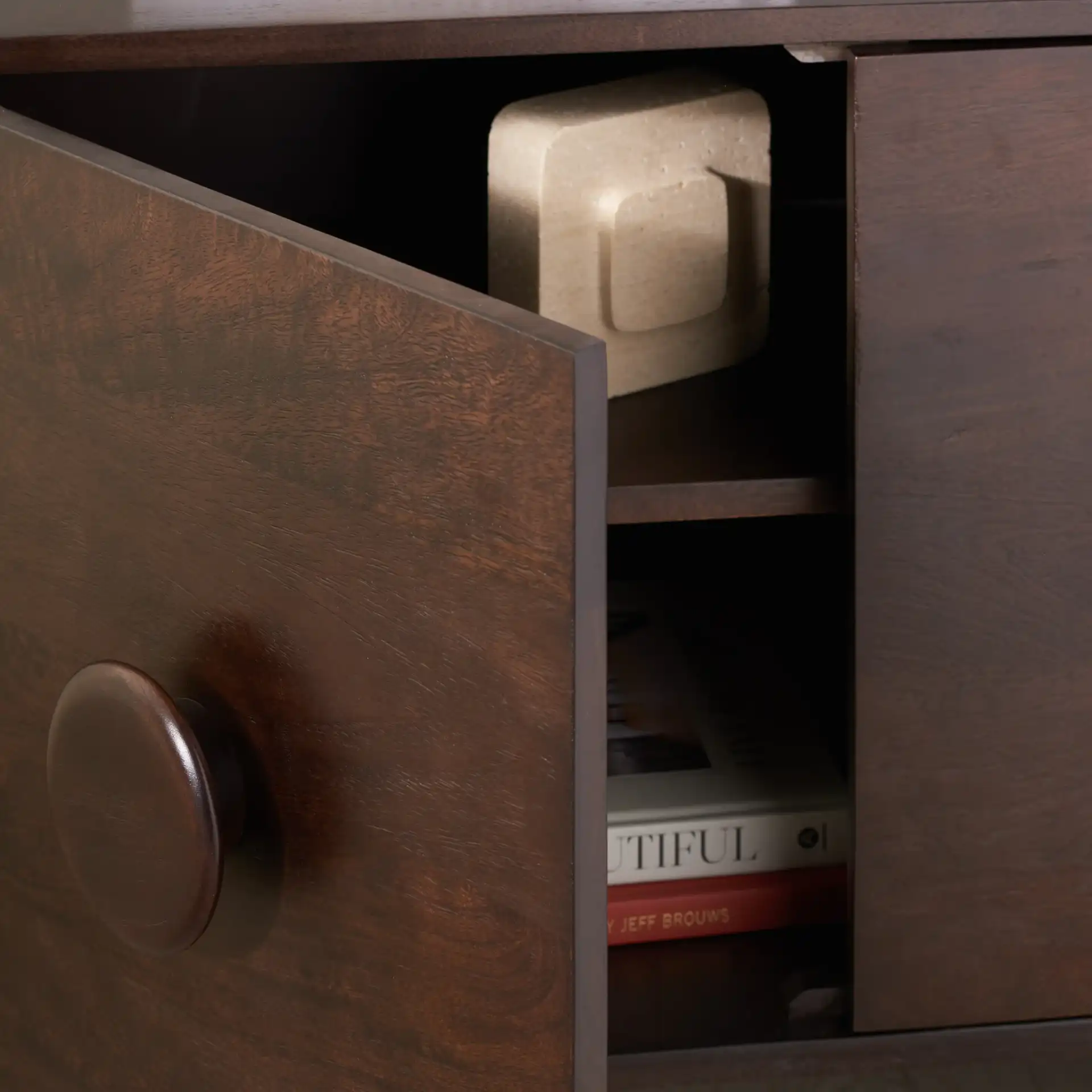 Jennamira Wood Sideboard in Dark Brown in a styled room
