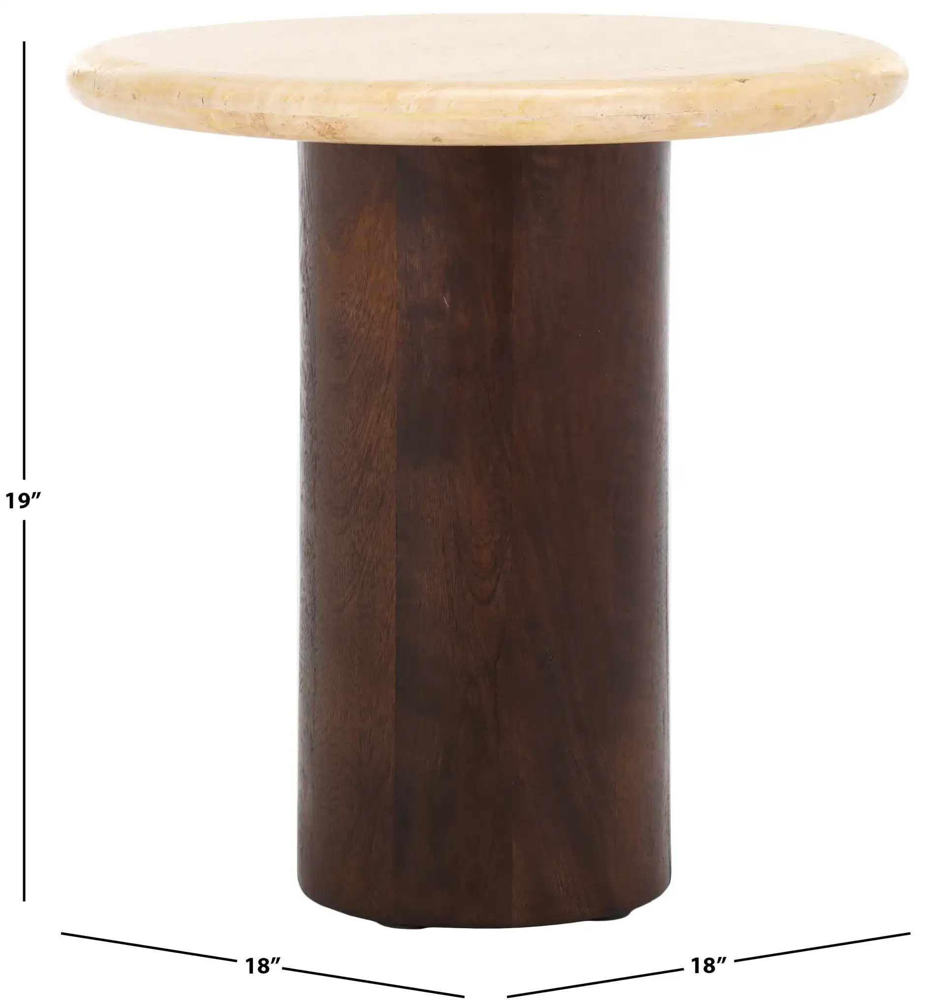 Jennamira Round Travertine Table in Dark Brown / Travertine, detail view