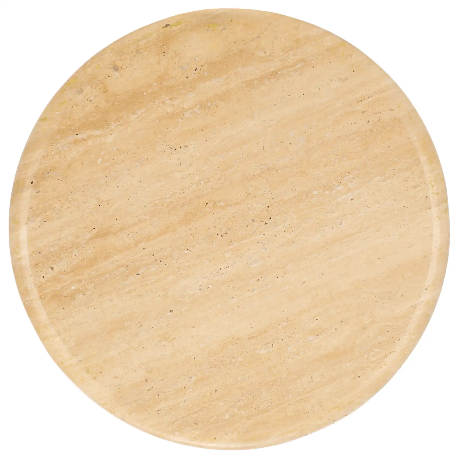 Jennamira Round Travertine Table in Dark Brown / Travertine, detail view