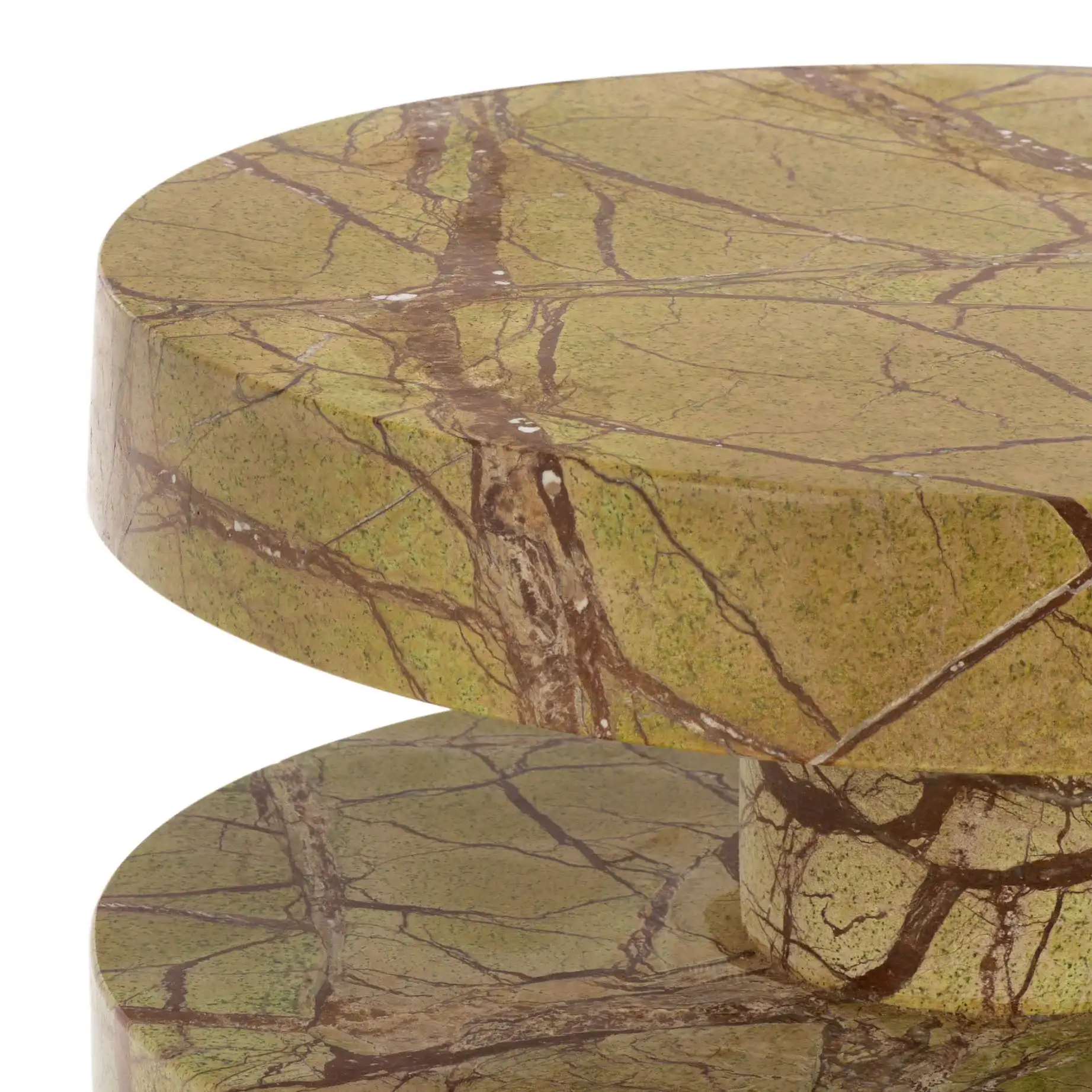 Danny Round Marble Accent Table in Brown / Green in a styled room